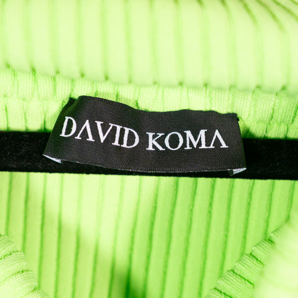 David Koma Crystal Rhinestone Jewel Diamond Buckle Ruched Long Sleeve Knit Top S