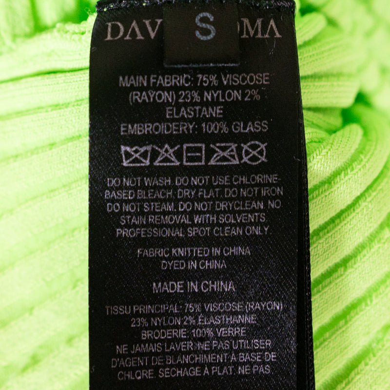 David Koma Crystal Rhinestone Jewel Diamond Buckle Ruched Long Sleeve Knit Top S