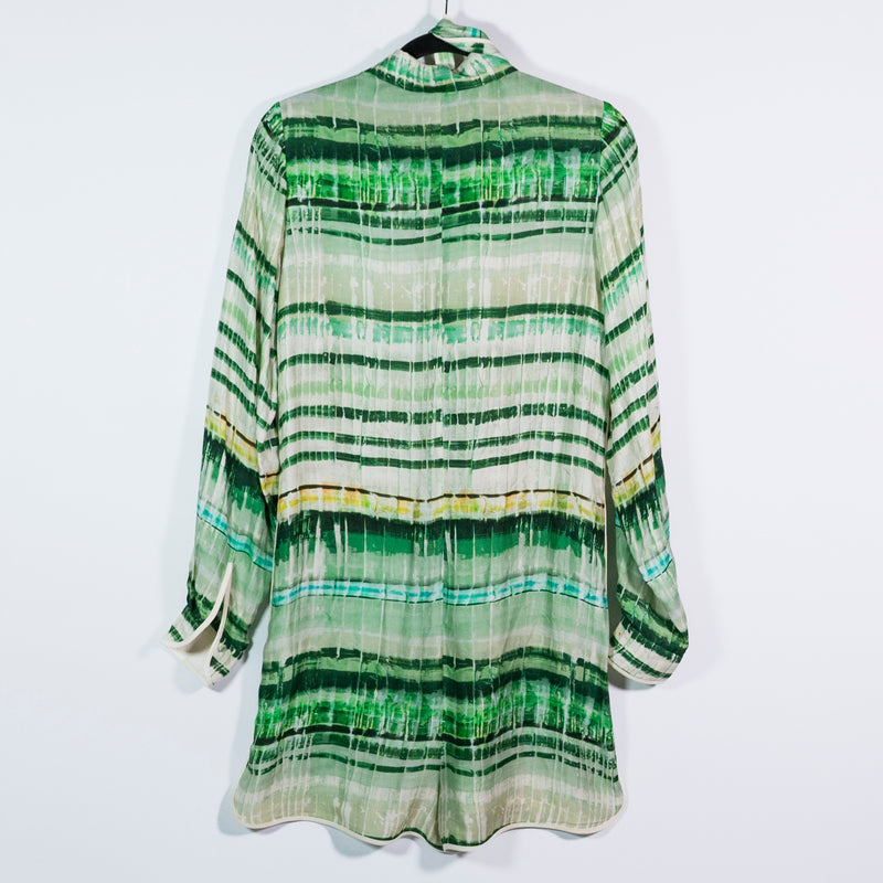 ALEXIS Florentyn Silk Blend Chiffon Collared button Down Belted Romper Emerald S