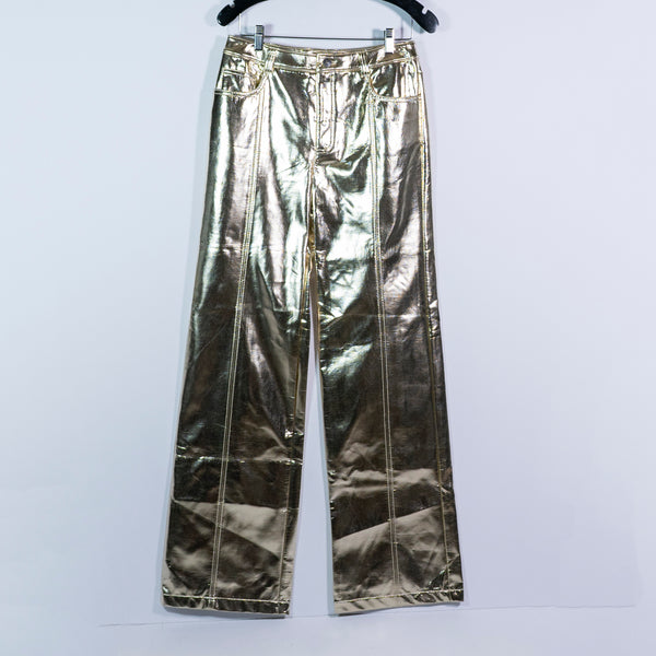 NEW Cinq A Sept Francine Metallic Gold Faux Vegan Leather Straight Leg Pants 6