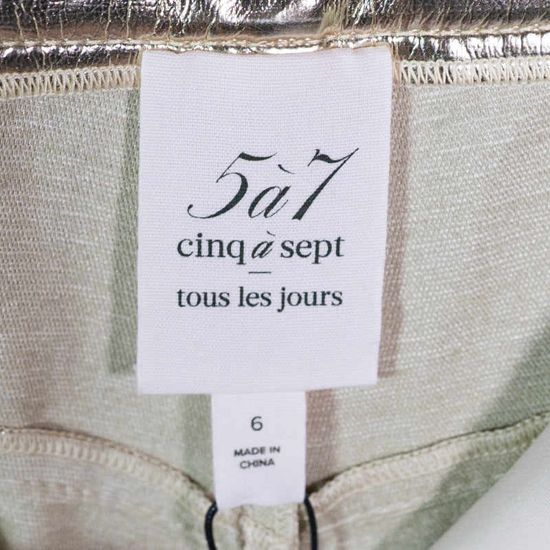 NEW Cinq A Sept Francine Metallic Gold Faux Vegan Leather Straight Leg Pants 6