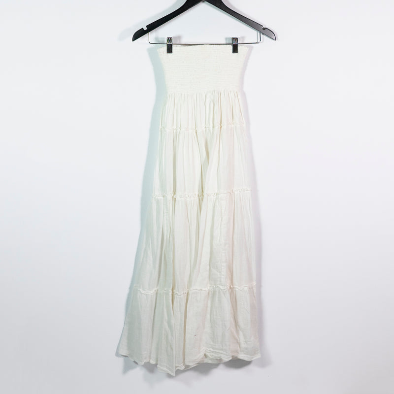 Jen's Pirate Booty Cotton Smocked Stretch Strapless Tiered Midi Dress White XS