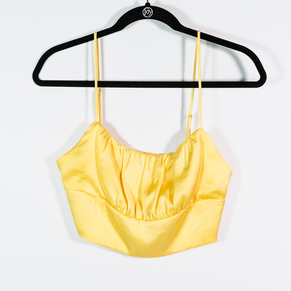 Wilfred Aritzia Sonnet Ruched Satin Scoop Neck Crop Top Camisole Tank Top Yellow