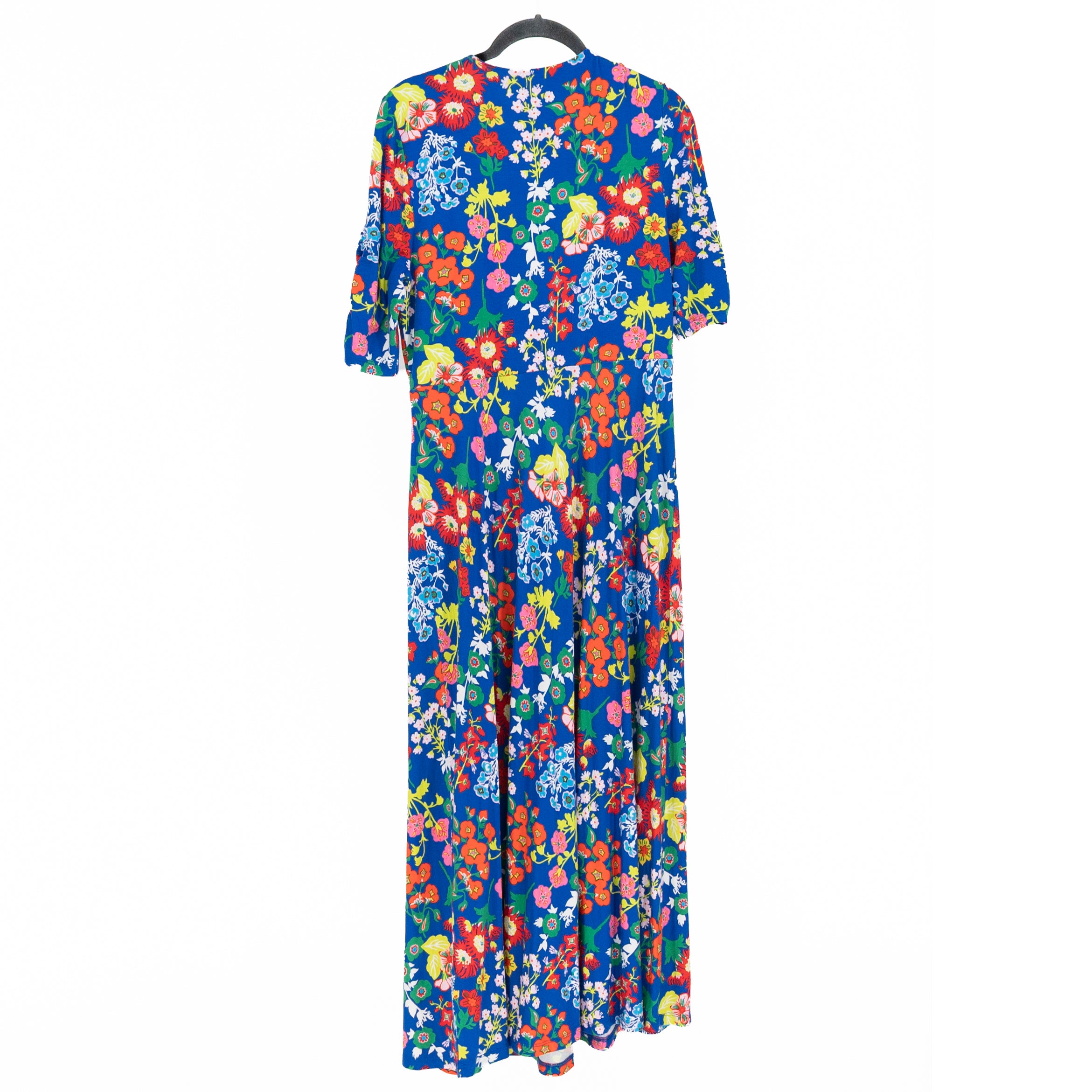 Boden Rebecca Jersey Knit Stretch V Neck Midi Tea Dress Blue Wildflower Cluster