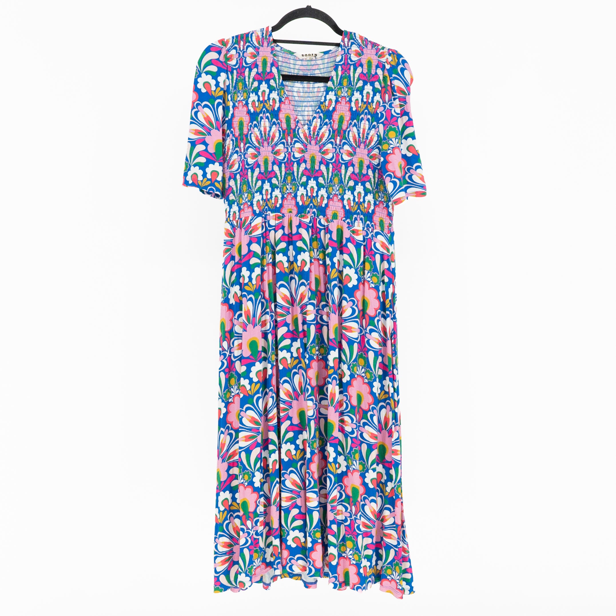 Boden Bethany Jersey Knit Stretch Smocked Abstract Floral Print Midi Dress 8