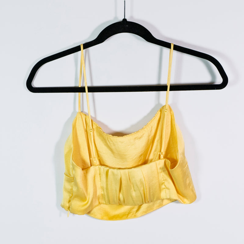 Wilfred Aritzia Sonnet Ruched Satin Scoop Neck Crop Top Camisole Tank Top Yellow
