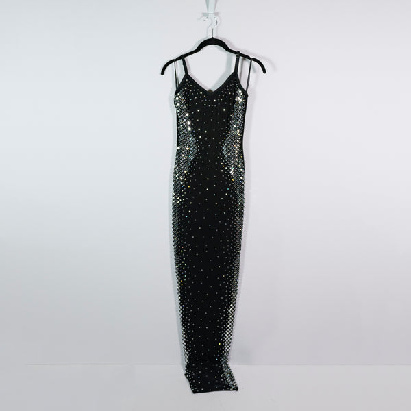 Akira Show Stopper Rhinestone Jewel Diamond Embellished Stretch Knit Midi Dress
