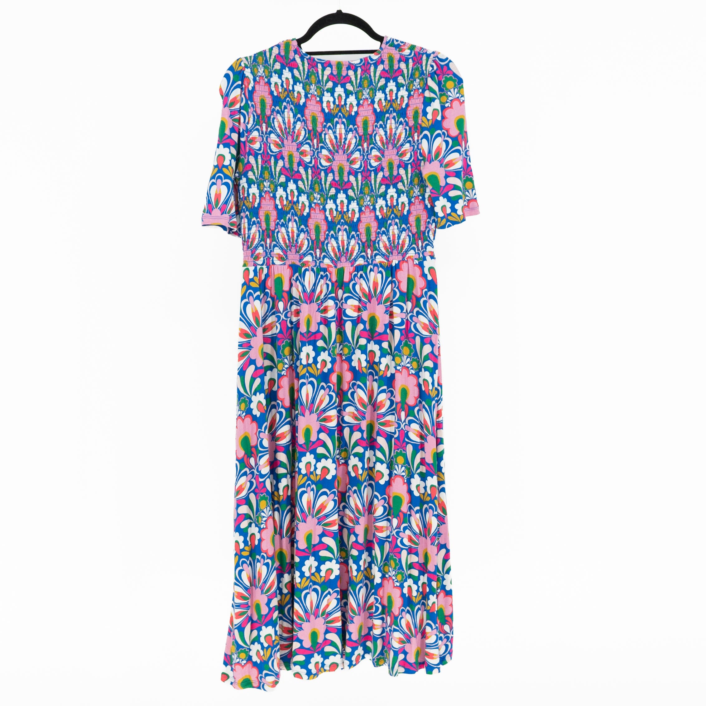 Boden Bethany Jersey Knit Stretch Smocked Abstract Floral Print Midi Dress 8