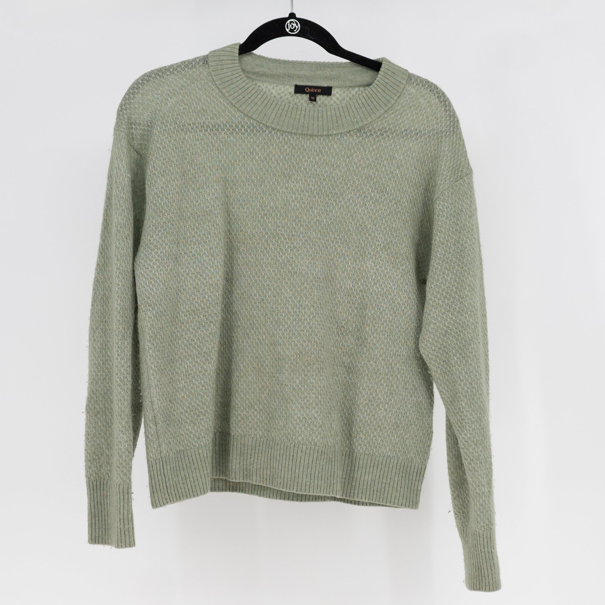 Quince Baby Alpaca Wool Diamond Stitch Knit Crew Neck Sweater Sage Green Medium