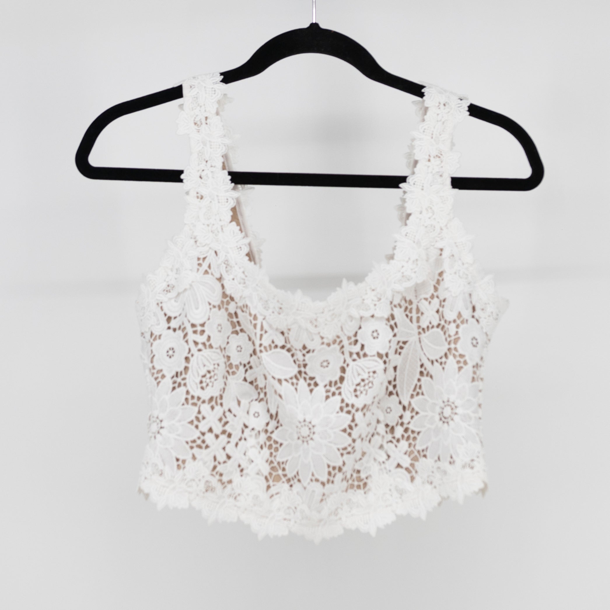 Generation Love Bronson Allover Lace White Beige Crop Tank Top Small
