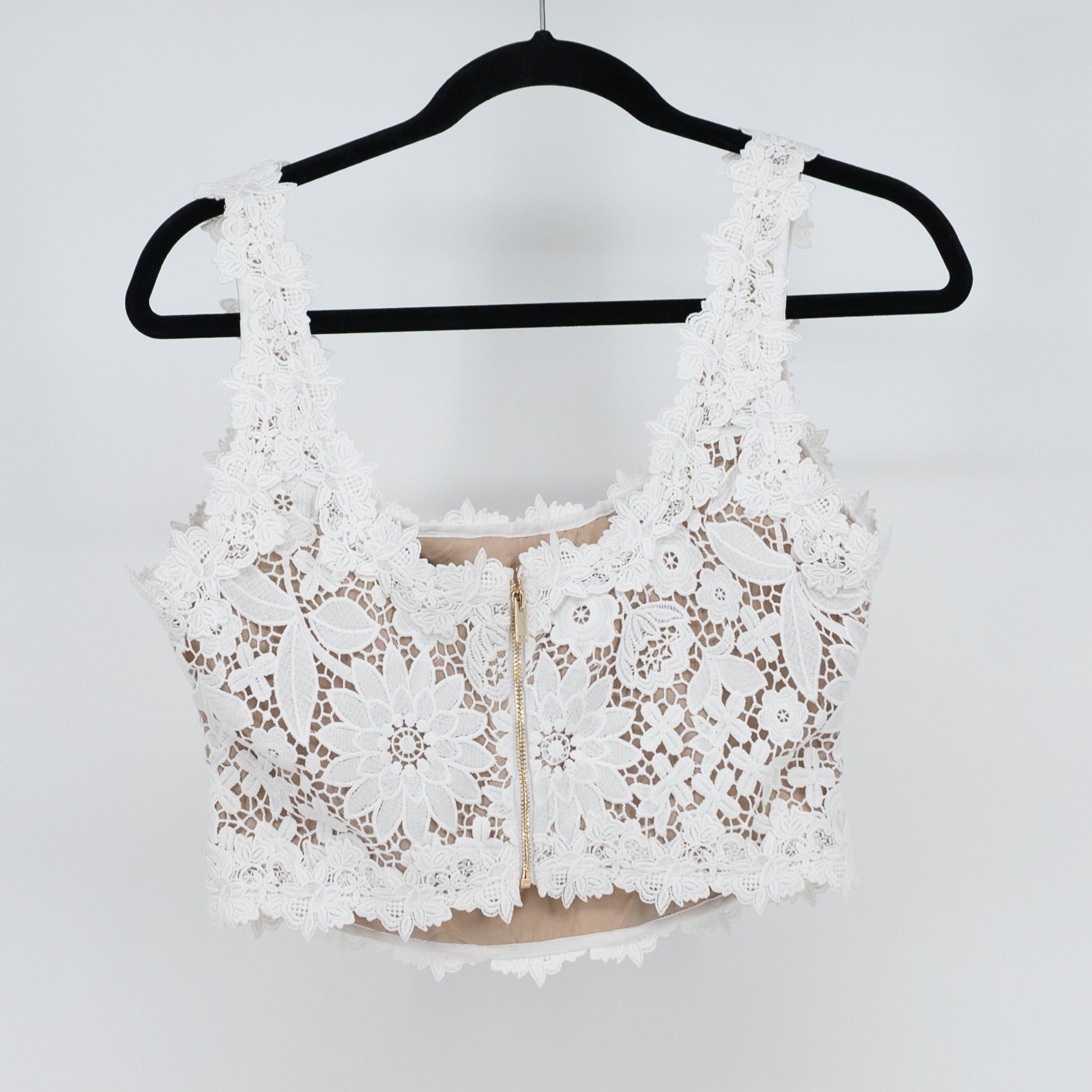 Generation Love Bronson Allover Lace White Beige Crop Tank Top Small