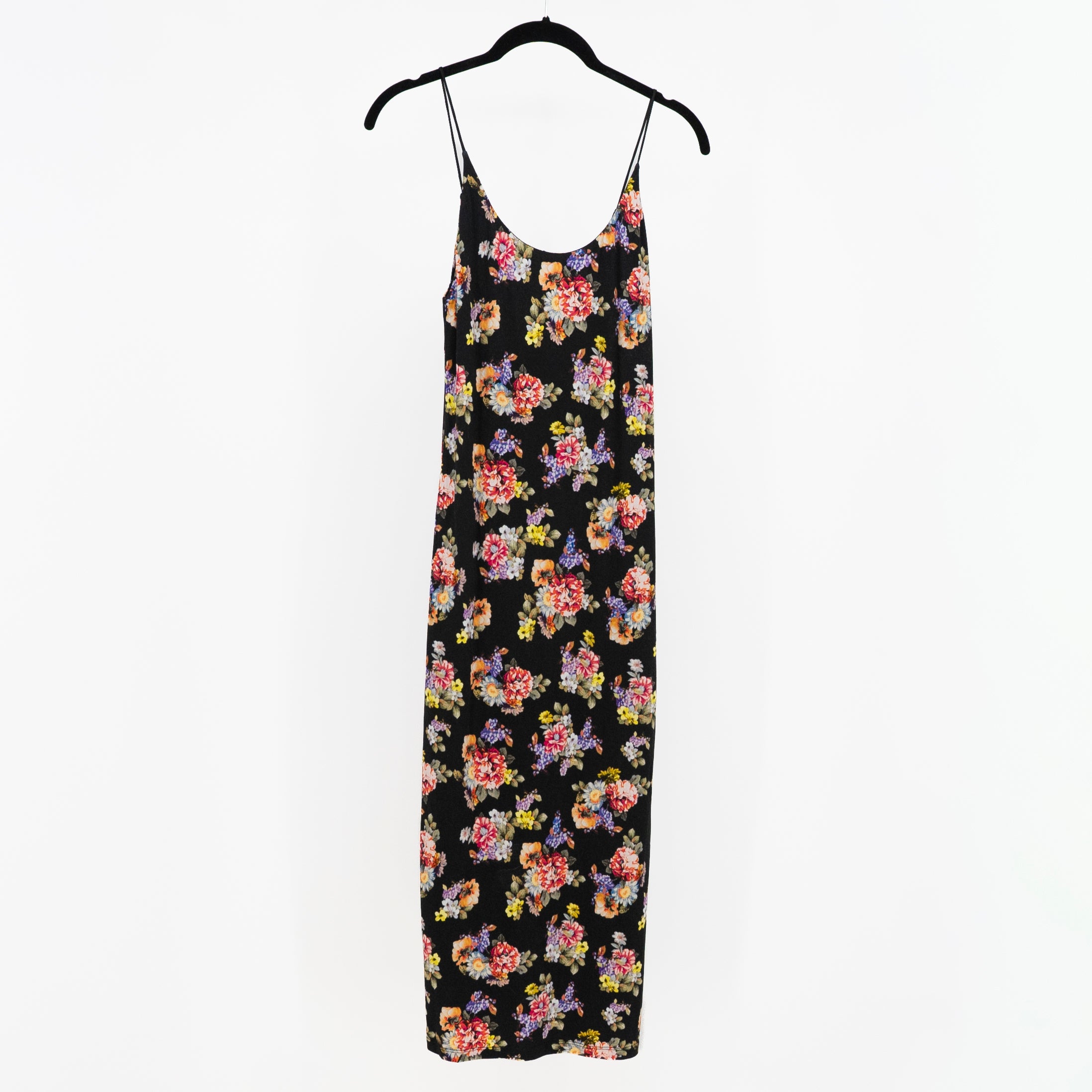 NEW Alice And Olivia Delora Spaghetti Strap Midi Dress Magnolia Floral Black 6