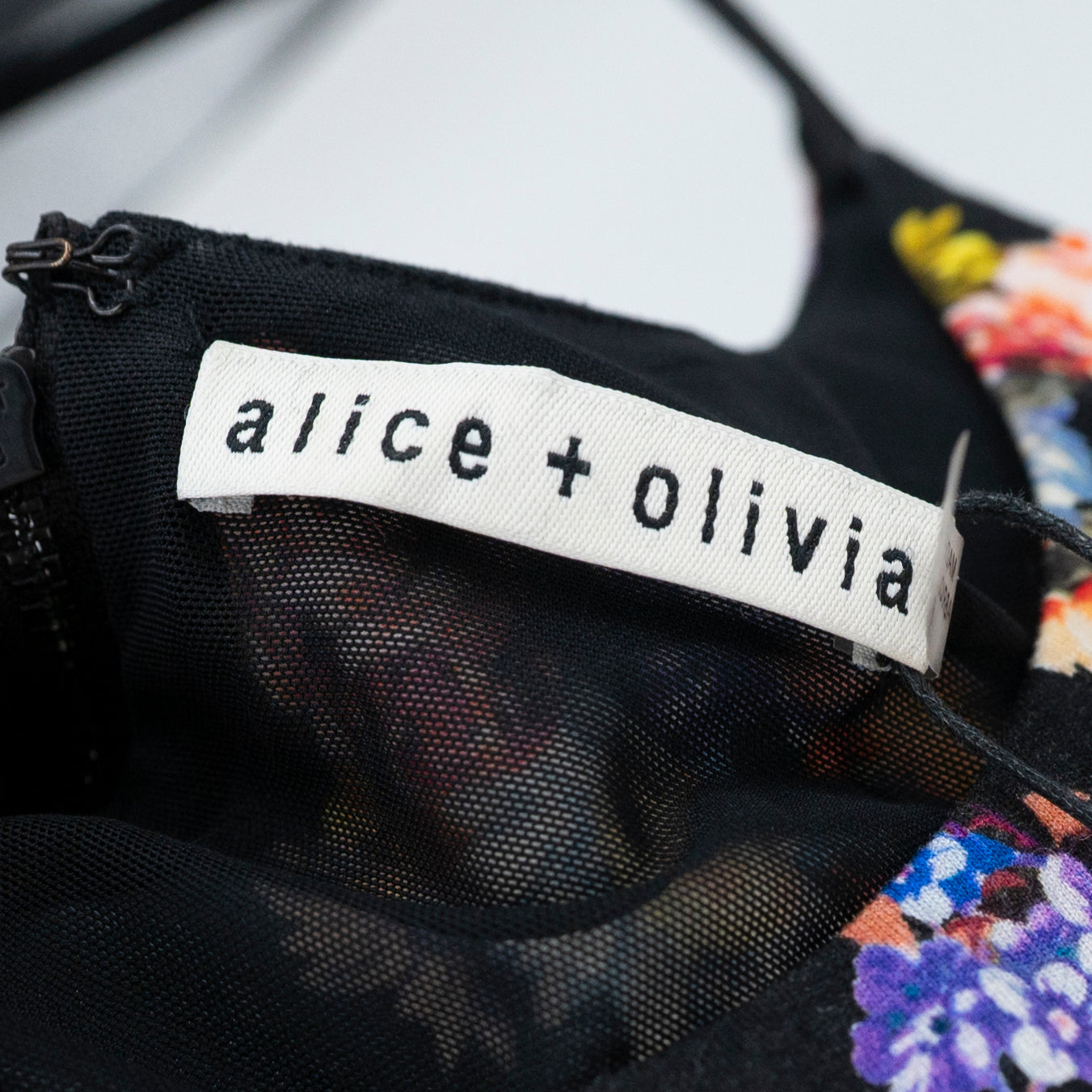 NEW Alice And Olivia Delora Spaghetti Strap Midi Dress Magnolia Floral Black 6