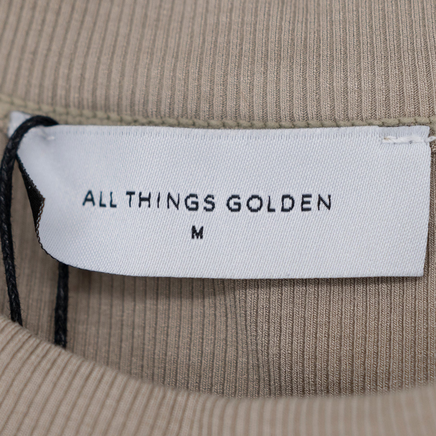 NEW All Things Golden The Luxe Rib High Neck Stretch Mini Des Slate Beige Medium