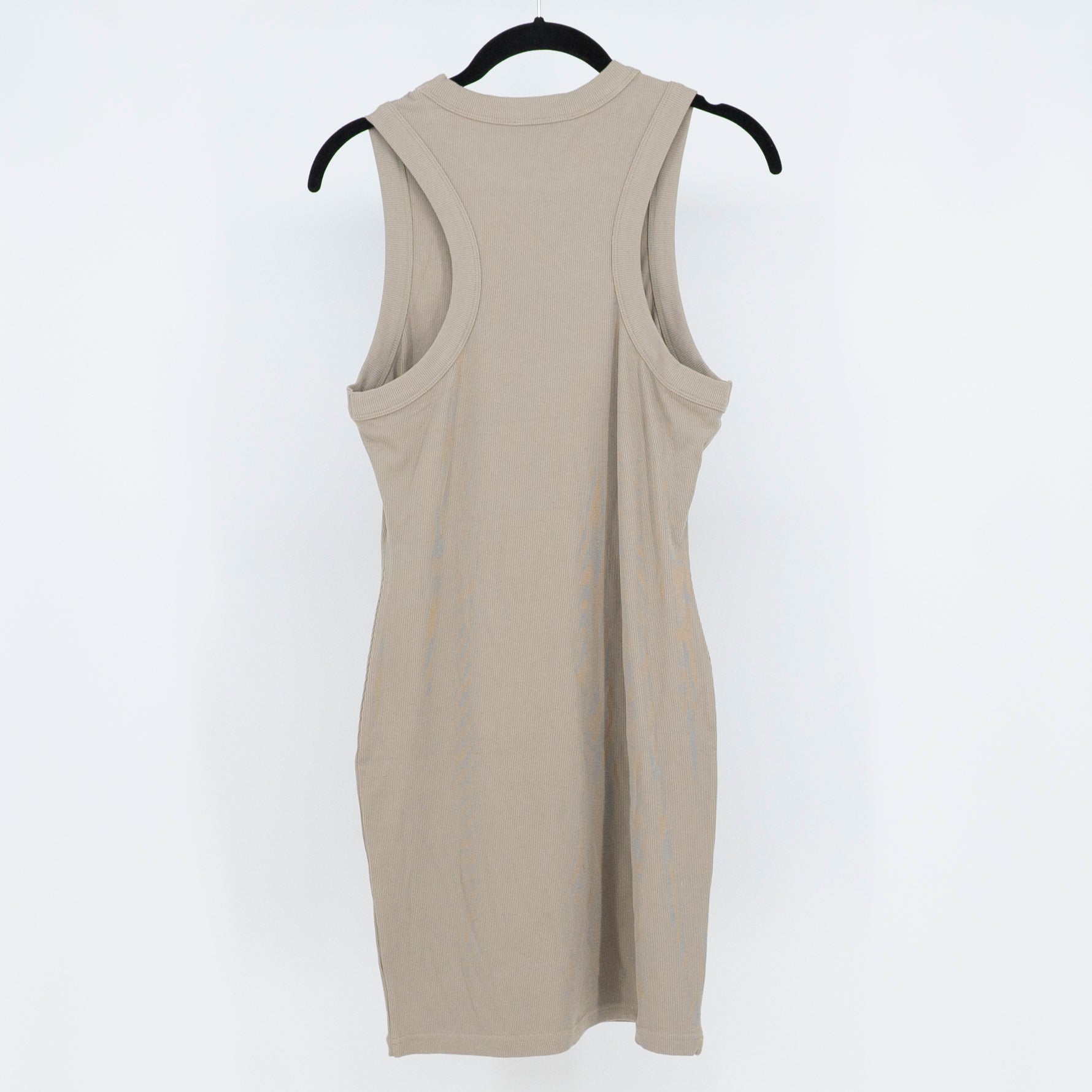 NEW All Things Golden The Luxe Rib High Neck Stretch Mini Des Slate Beige Medium