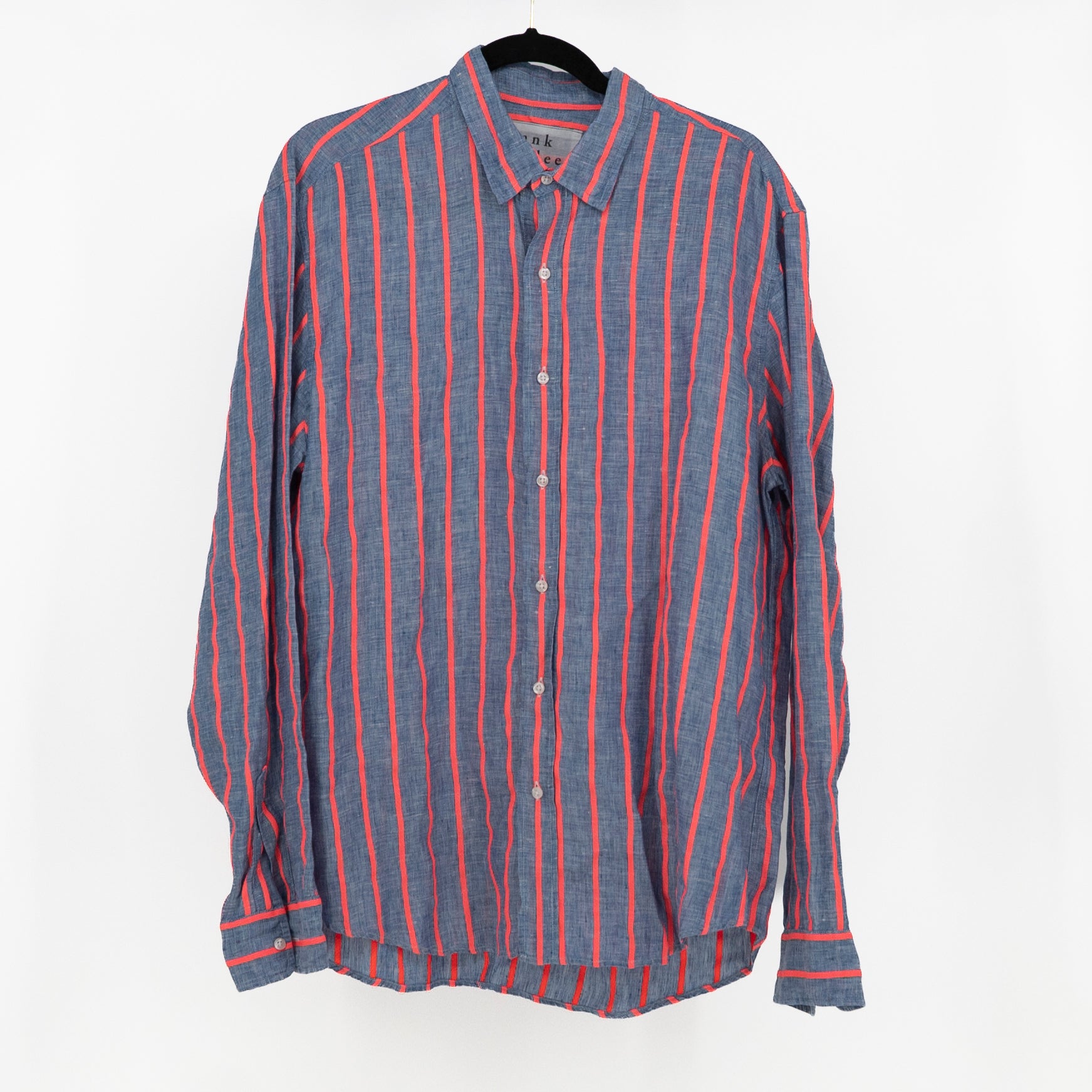 Frank & Eileen Men's Finbar Linen Blend Italy Button Down Shirt Neon Stripe XL