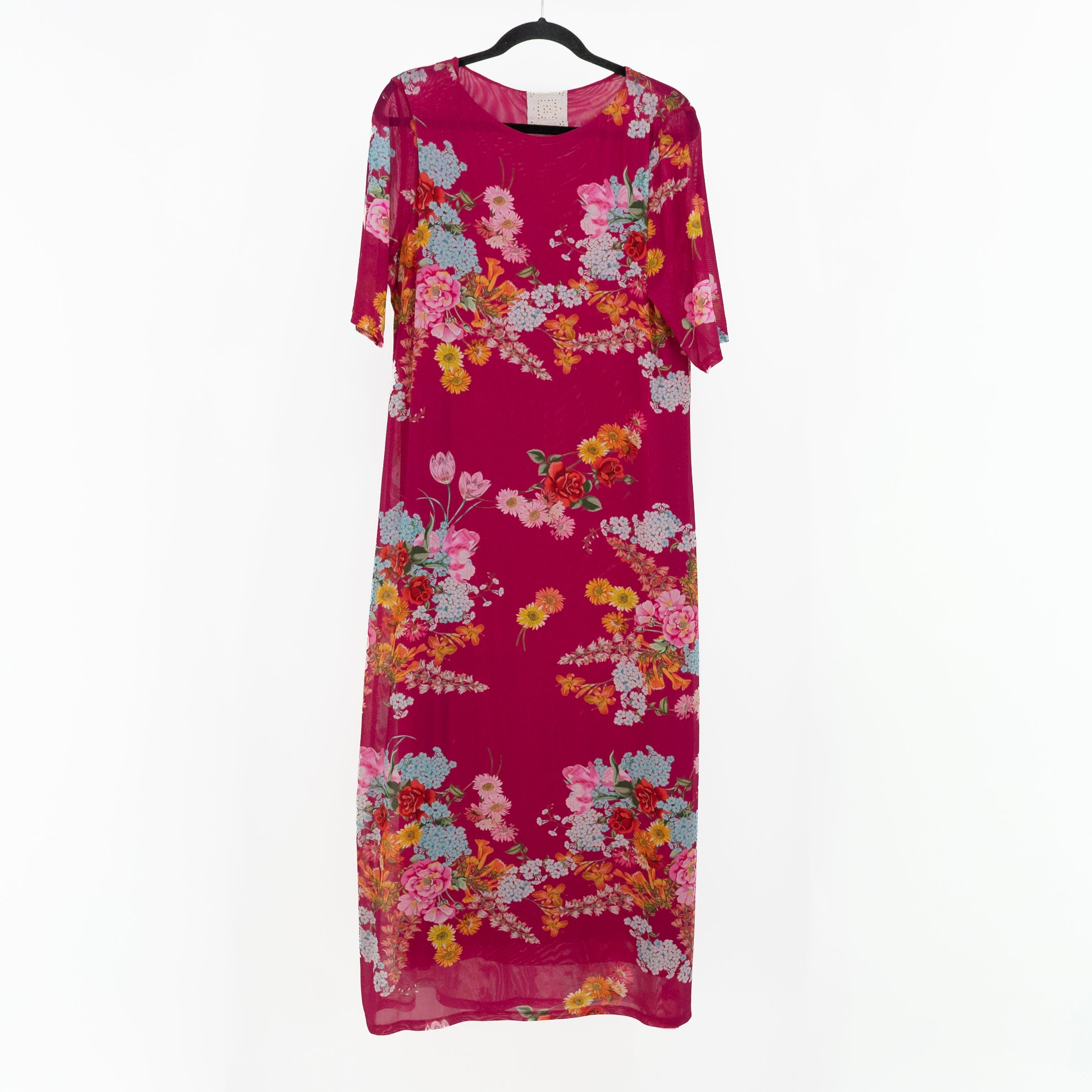 Johnny Was Jade Golden Bouquet Floral Flower Print Pattern Mesh Midi Dress XL