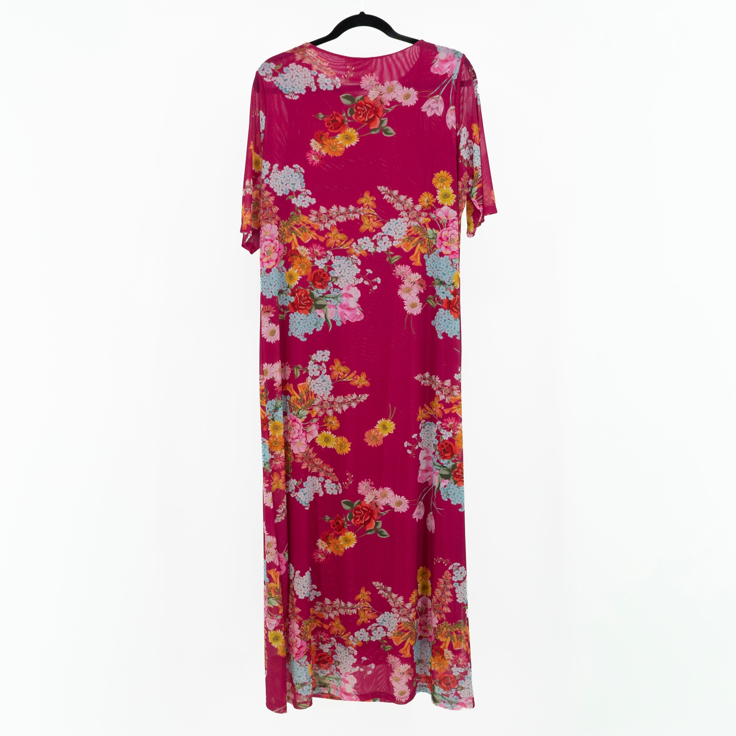 Johnny Was Jade Golden Bouquet Floral Flower Print Pattern Mesh Midi Dress XL