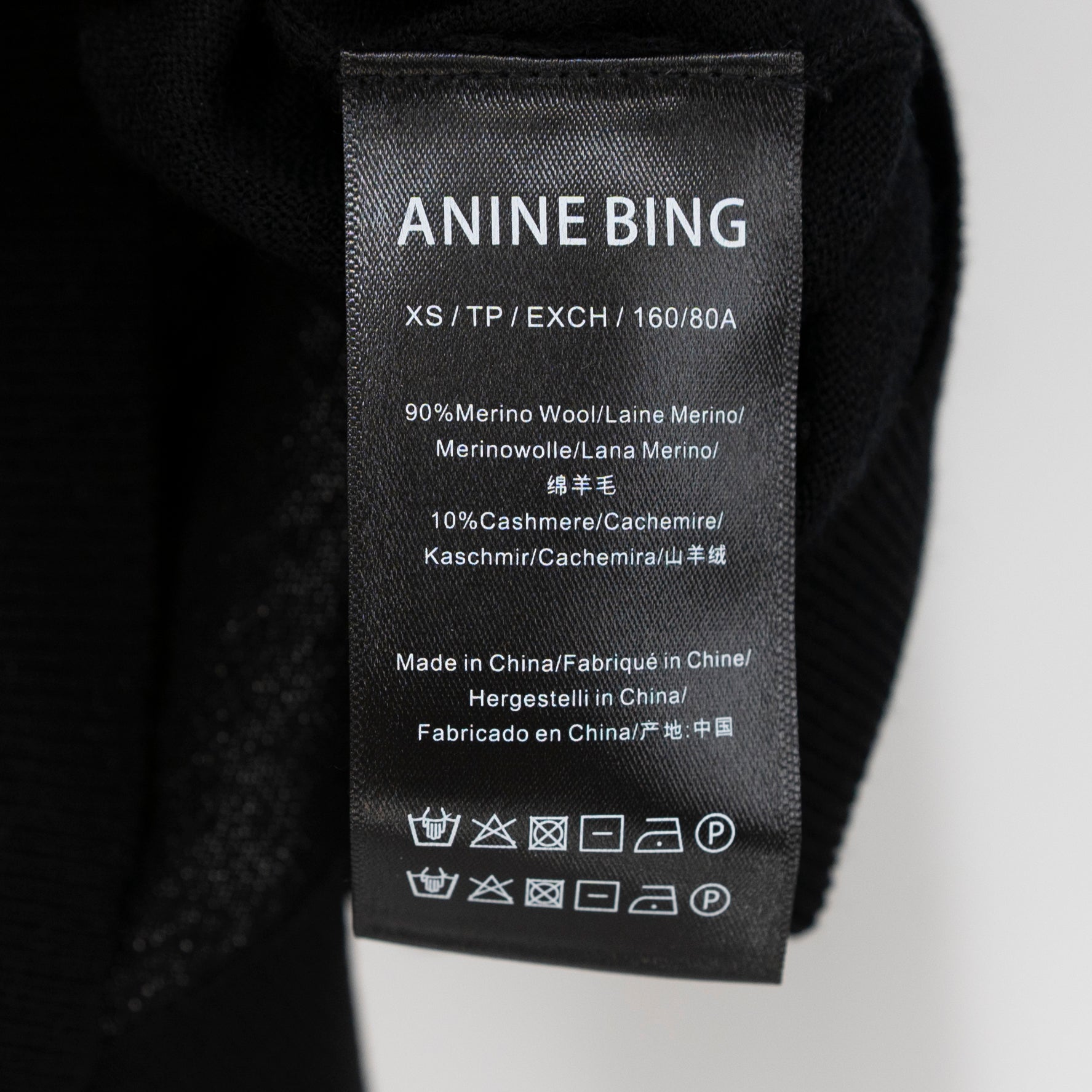 Anine Bing Ethan Wool Cashmere Lightweight Knit Stretch Turtleneck Sweater Black