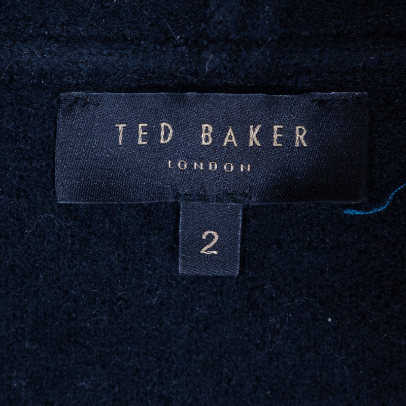 Ted Baker Hazie Felted Wool Genuine Leather Sleeves Open Front Cardigan Sweater