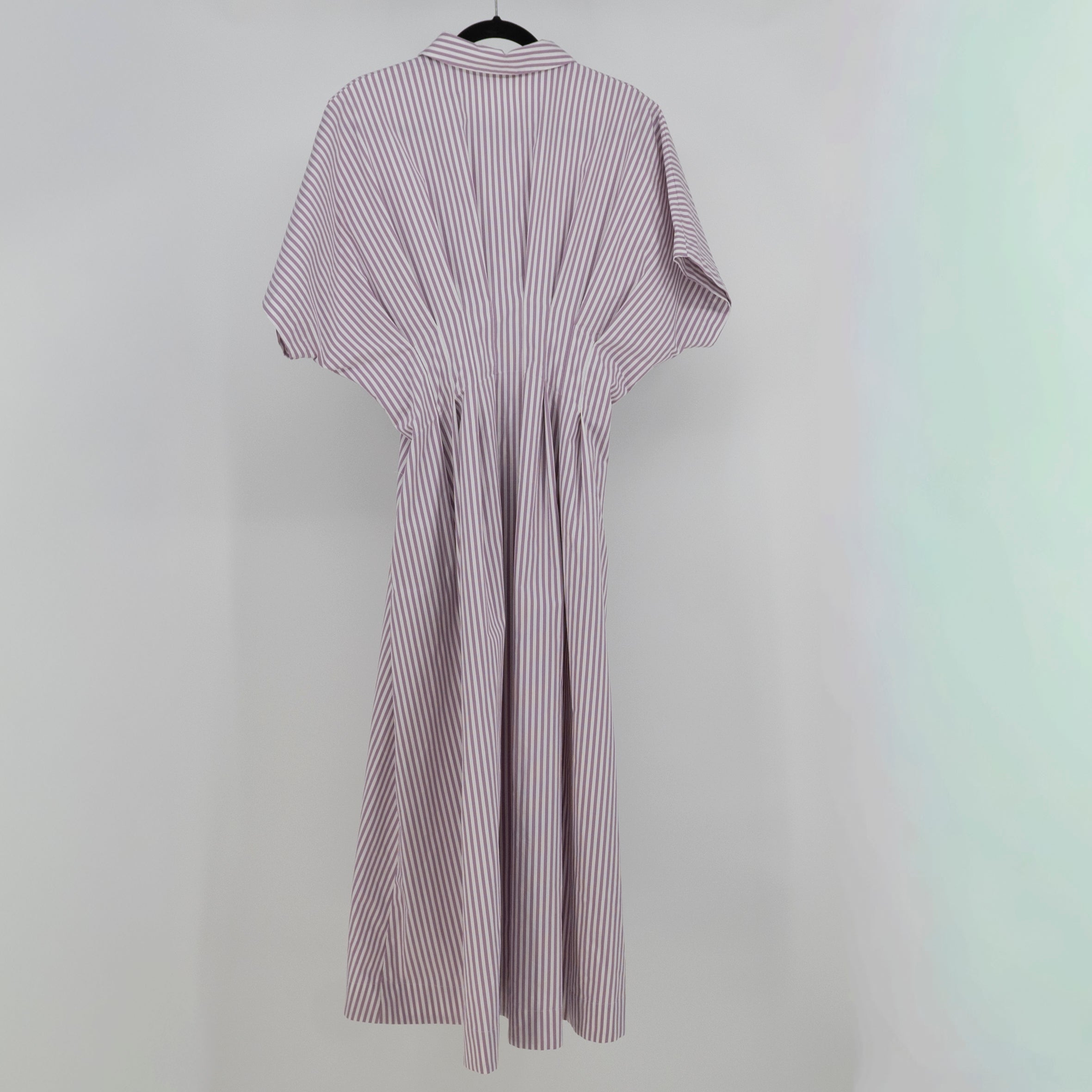Exquise The Tobie Cotton Poplin Button Front Midi Shirt Dress Purple Stripe L