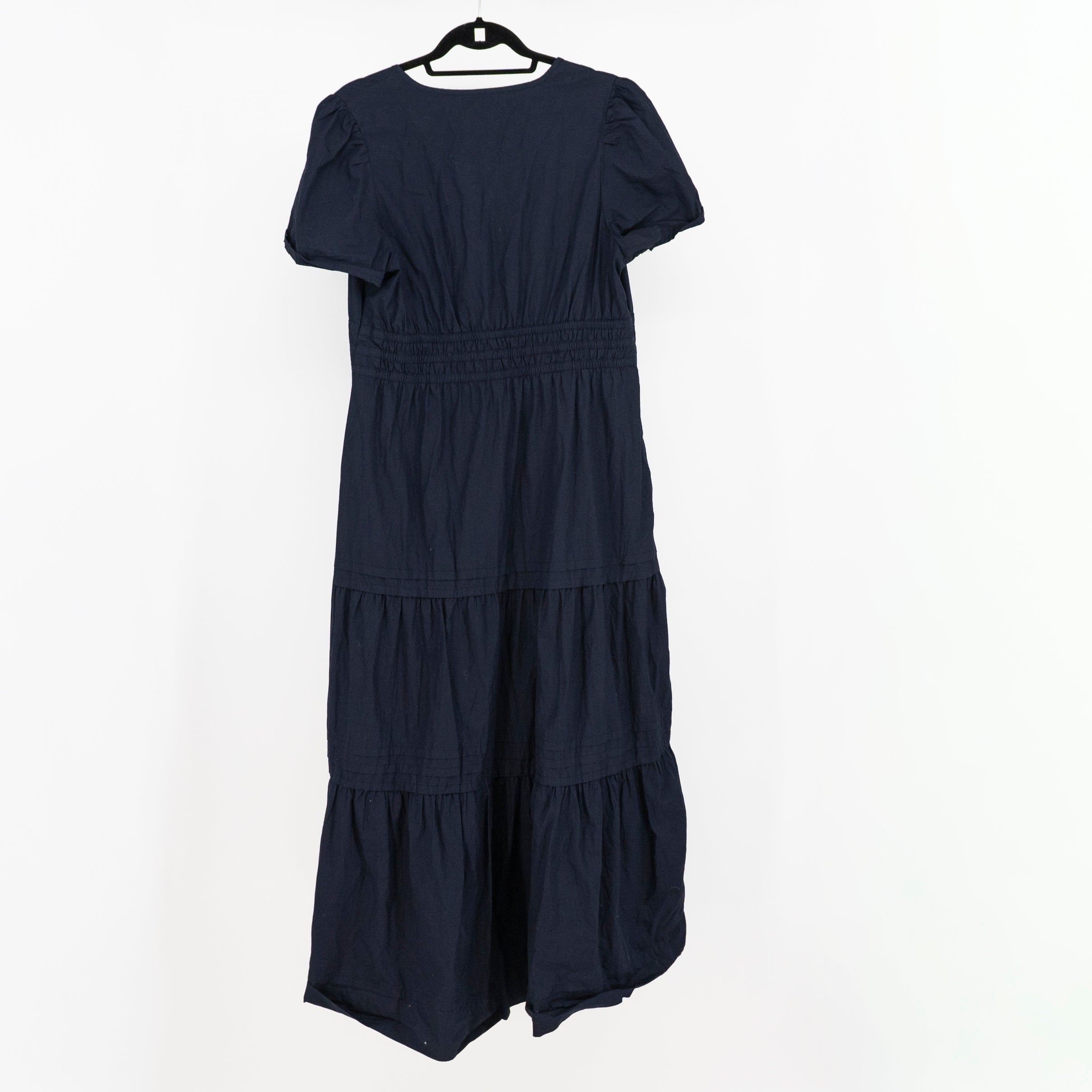 Quince Women's 100% Organic Cotton Poplin Tiered Pullover Maxi Dress Navy Blue L