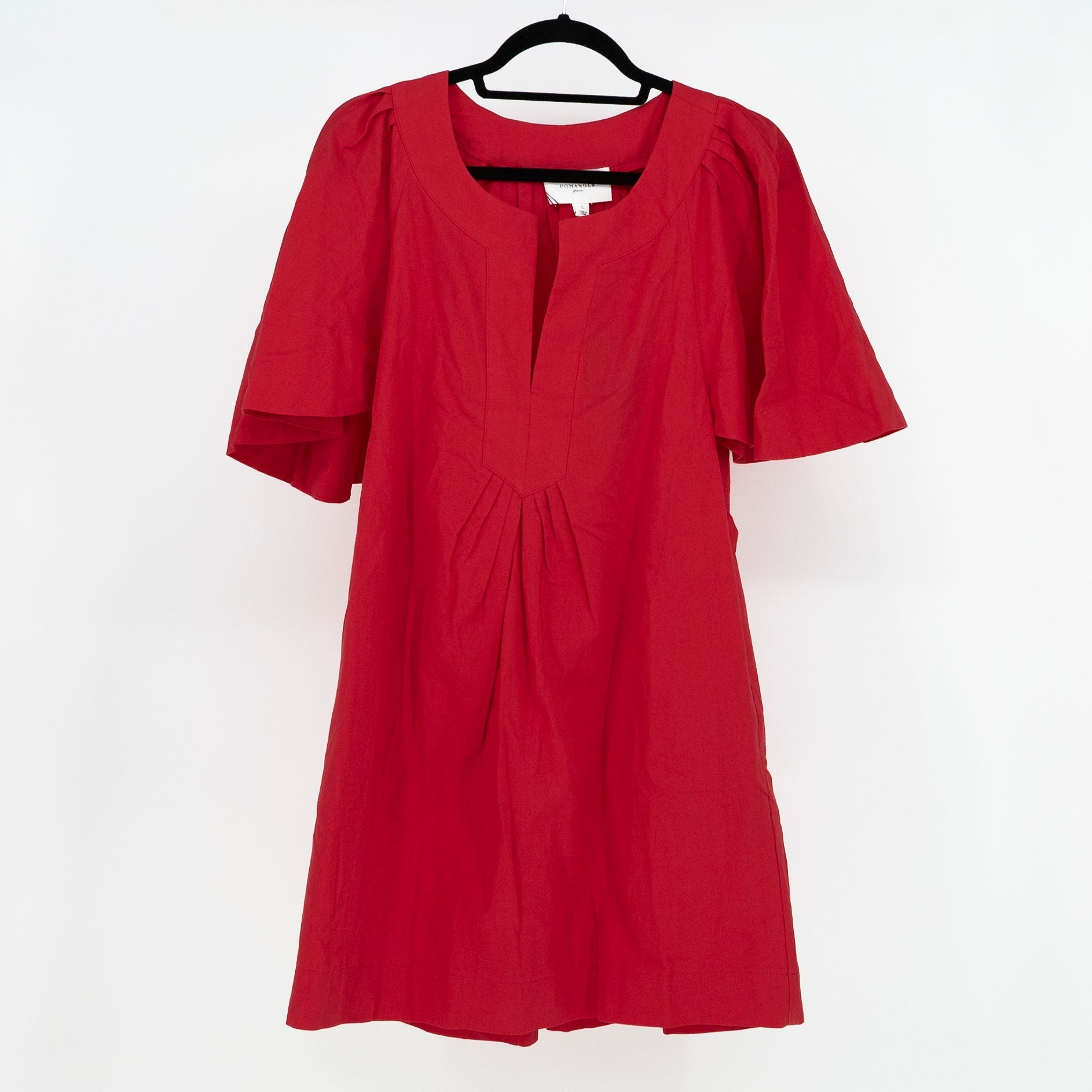 NEW Pomander Place Finley Cotton Flutter Short Sleeve V Neck Dress Red Large
