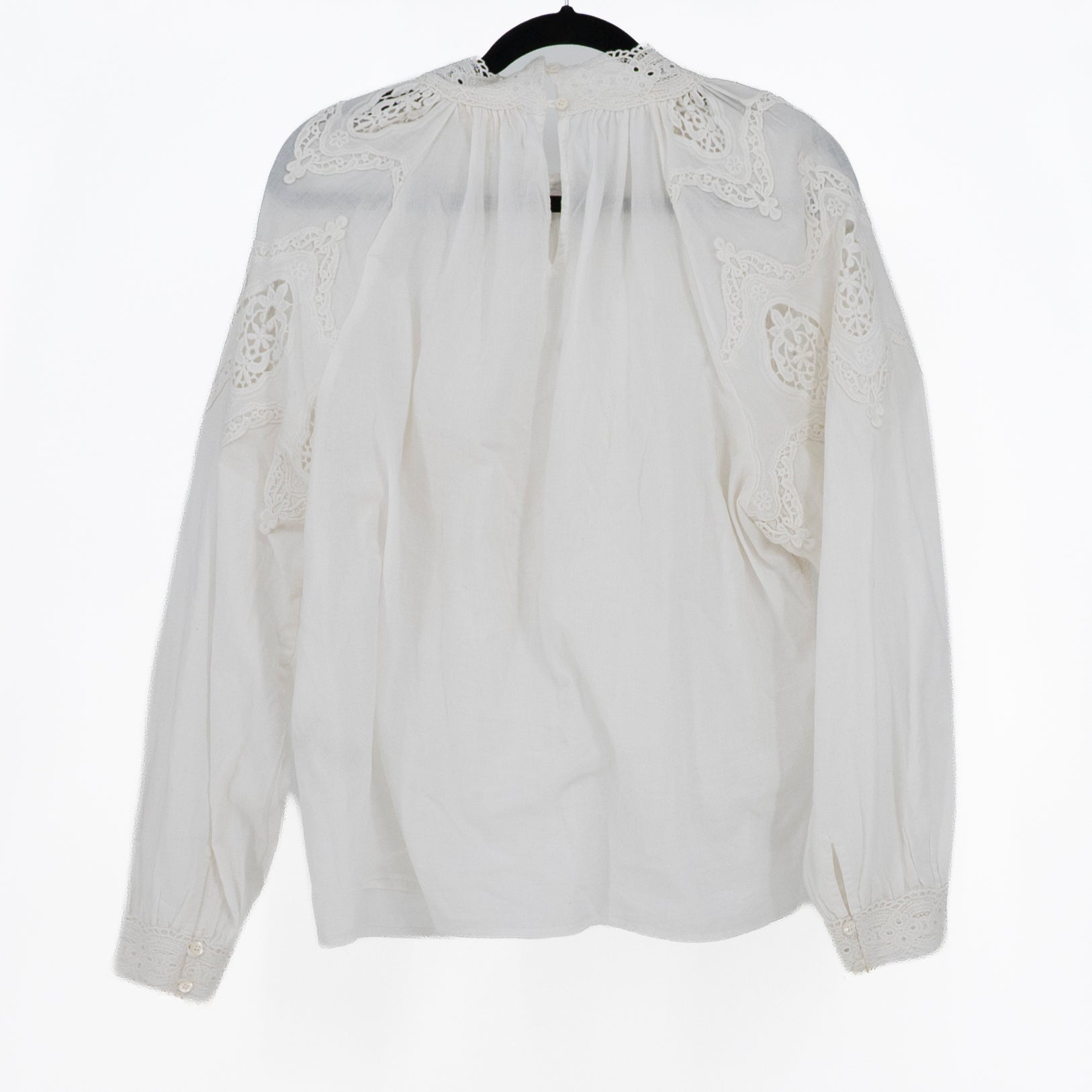 Sezane Cotton Eyelet Lace Mock Neck Long Sleeve Blouse White 46 / 14