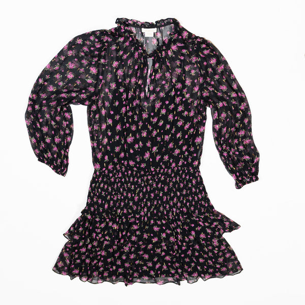 Shoshanna Vivien Floral Flower Print Pattern Chiffon Smocked Mini Pullover Dress