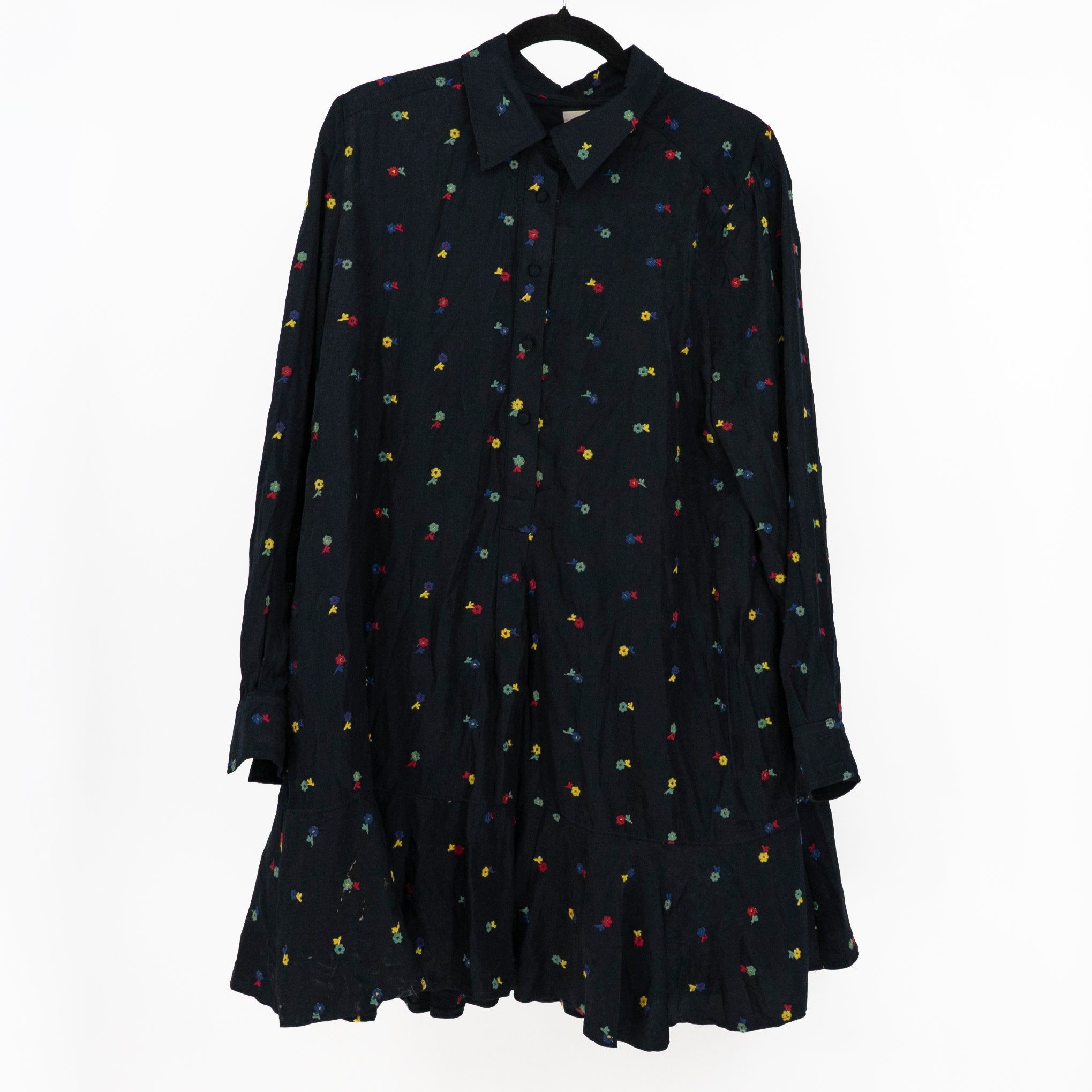 Tuckernuck Callahan Floral Flower Embroidered Collared Pullover Shirt Dess Large