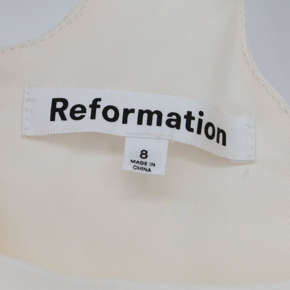 Reformation Twilight Tie Shoulder Square Neck Smocked Chiffon Midi Dress Ivory 8