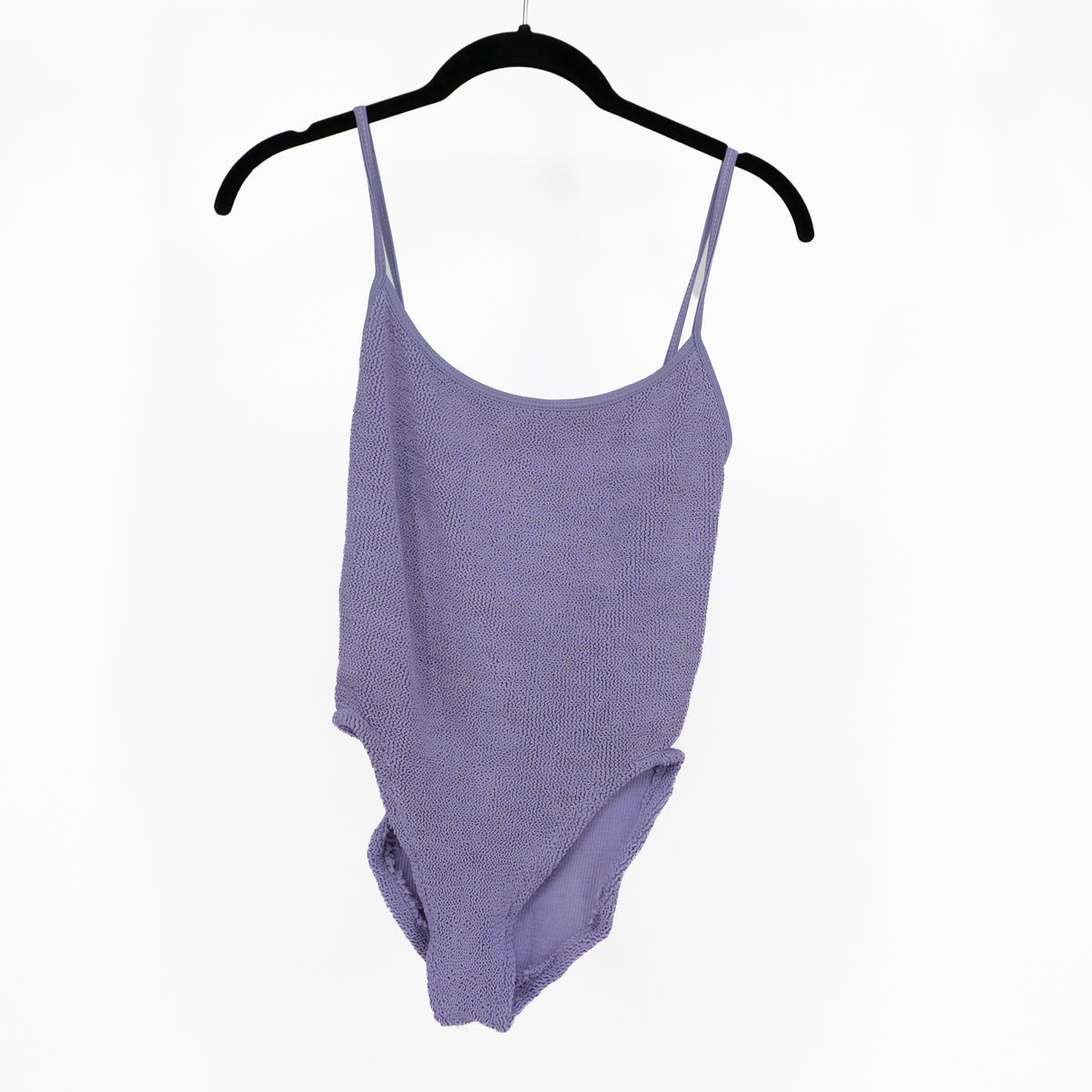 Hunza G Pamela One Piece Ribbed Knit Stretch One Piece Swim Bathing Suit Lilac