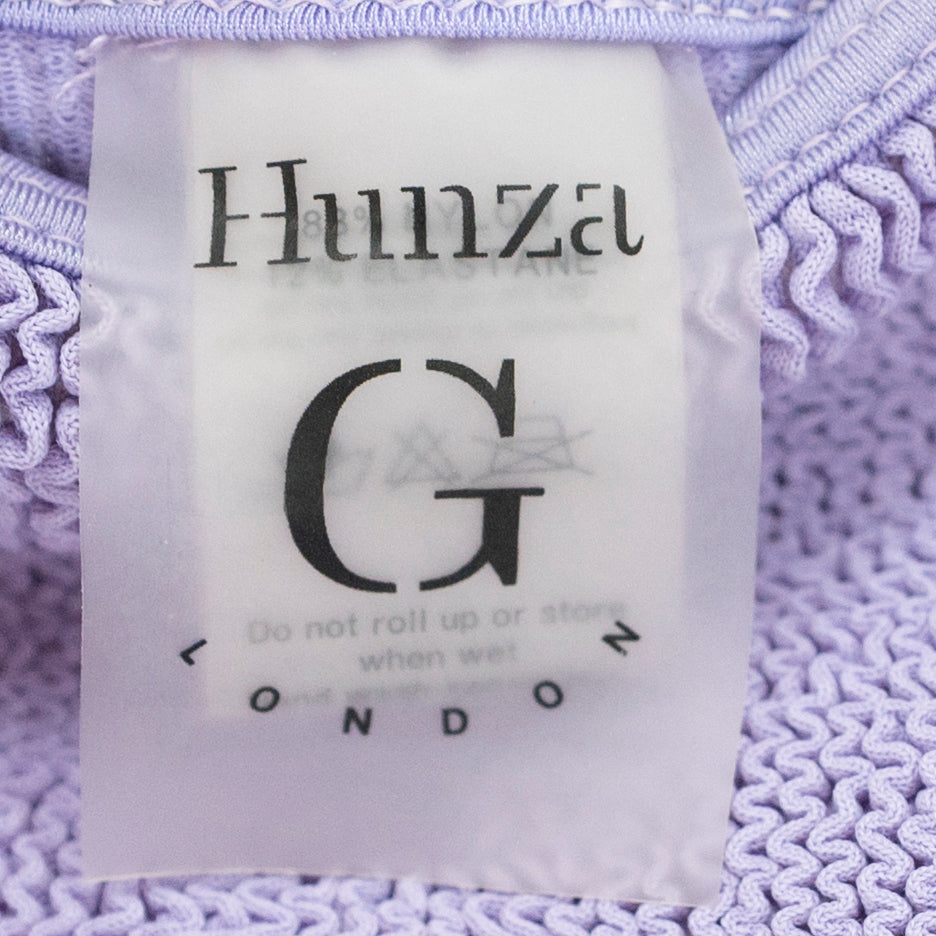 Hunza G Pamela One Piece Ribbed Knit Stretch One Piece Swim Bathing Suit Lilac