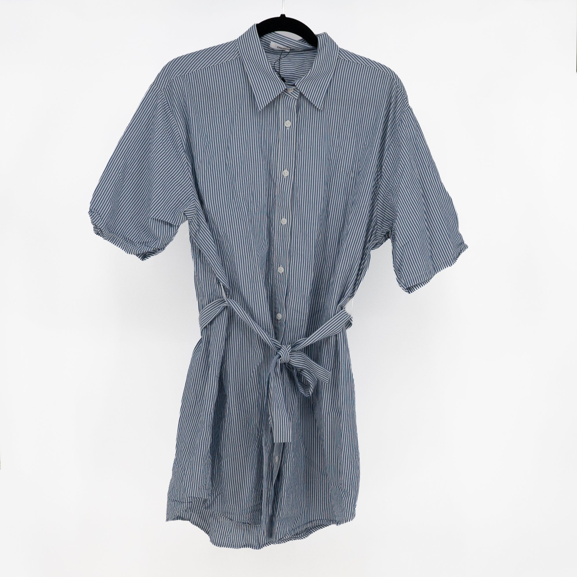 Emerson Fry Button Down Cotton Linen T-Shirt Mini Dress Cape Blue Stripe XL