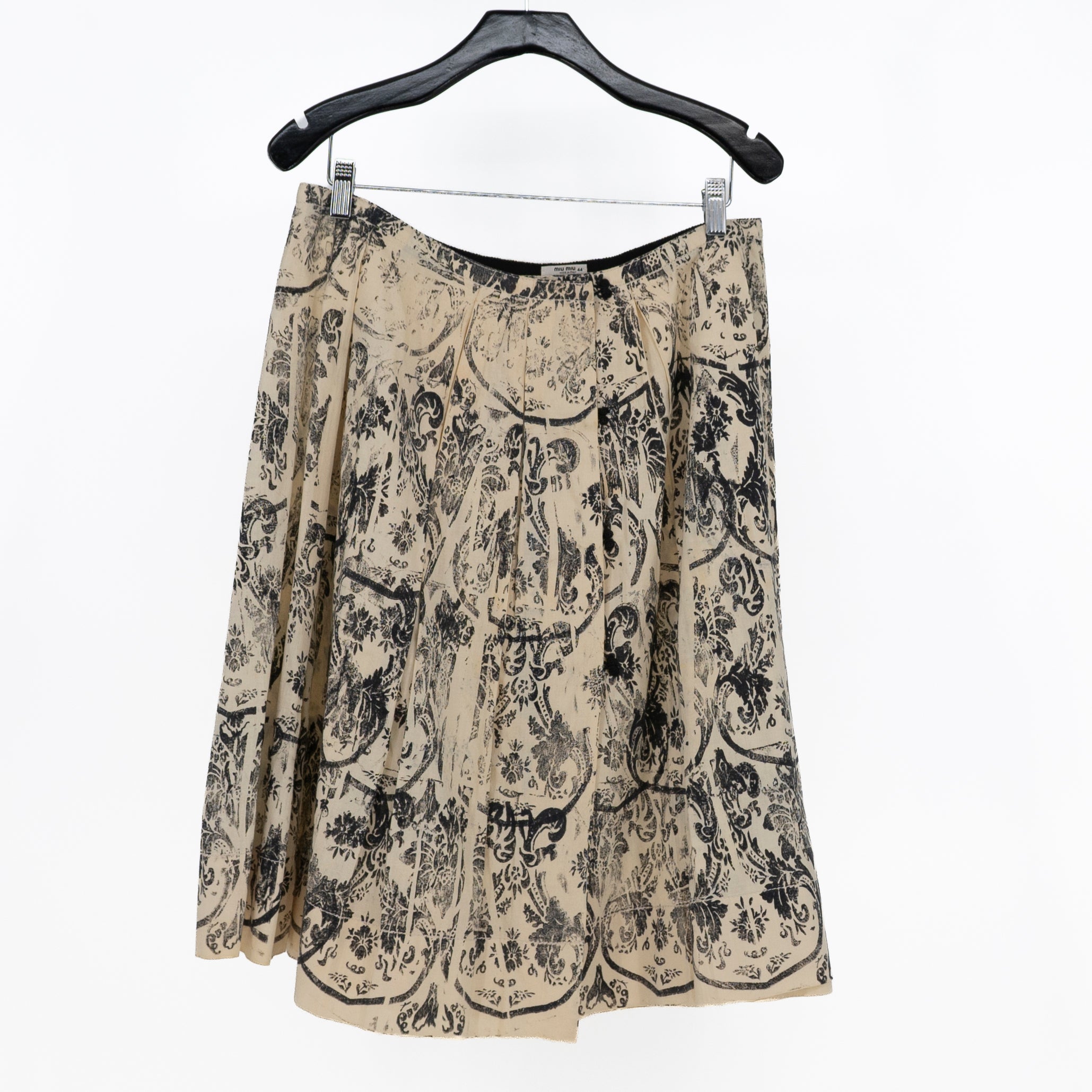 Miu Miu Women's Made In Italy Cotton Abstract Print A Line Midi Skirt Ivory 44
