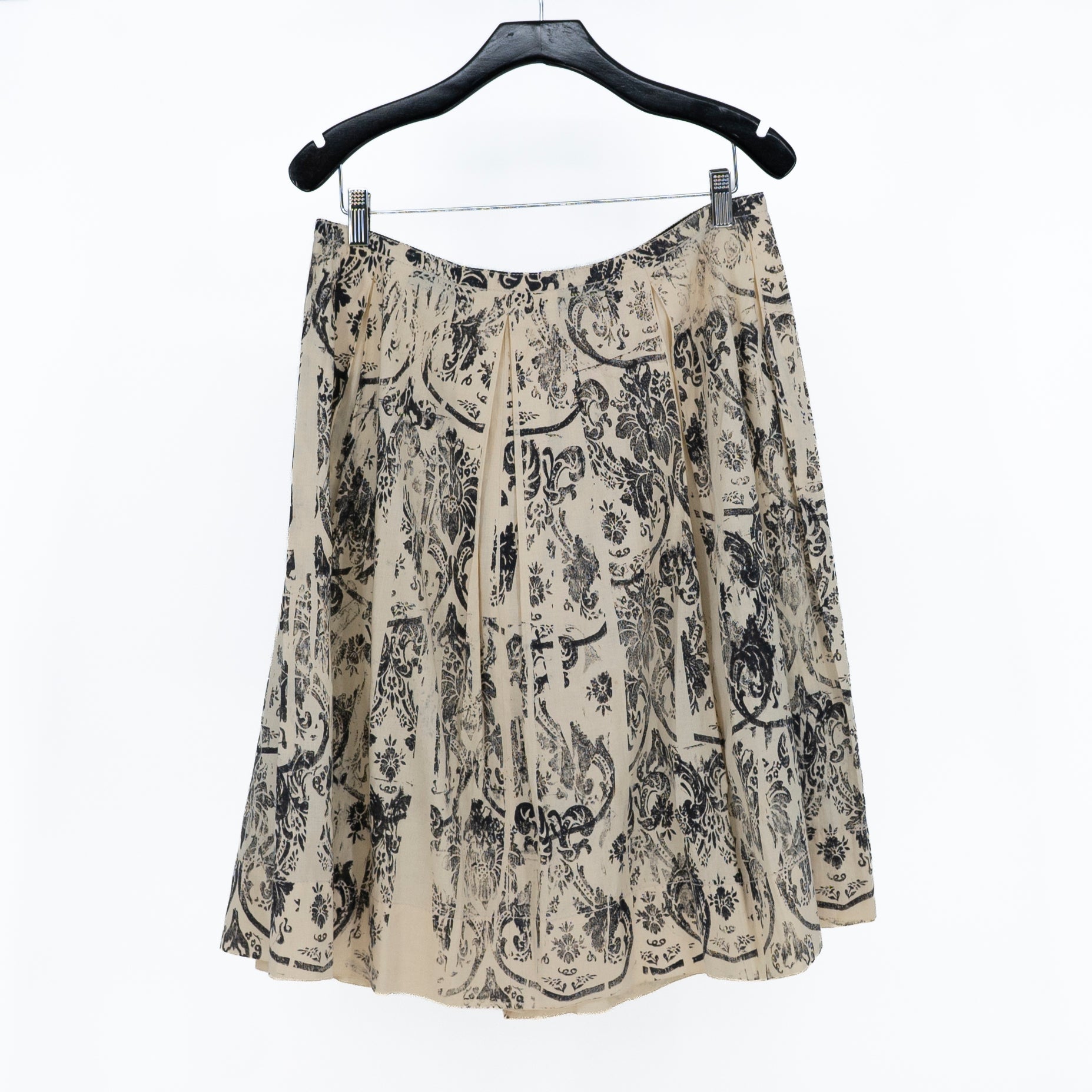 Miu Miu Women's Made In Italy Cotton Abstract Print A Line Midi Skirt Ivory 44