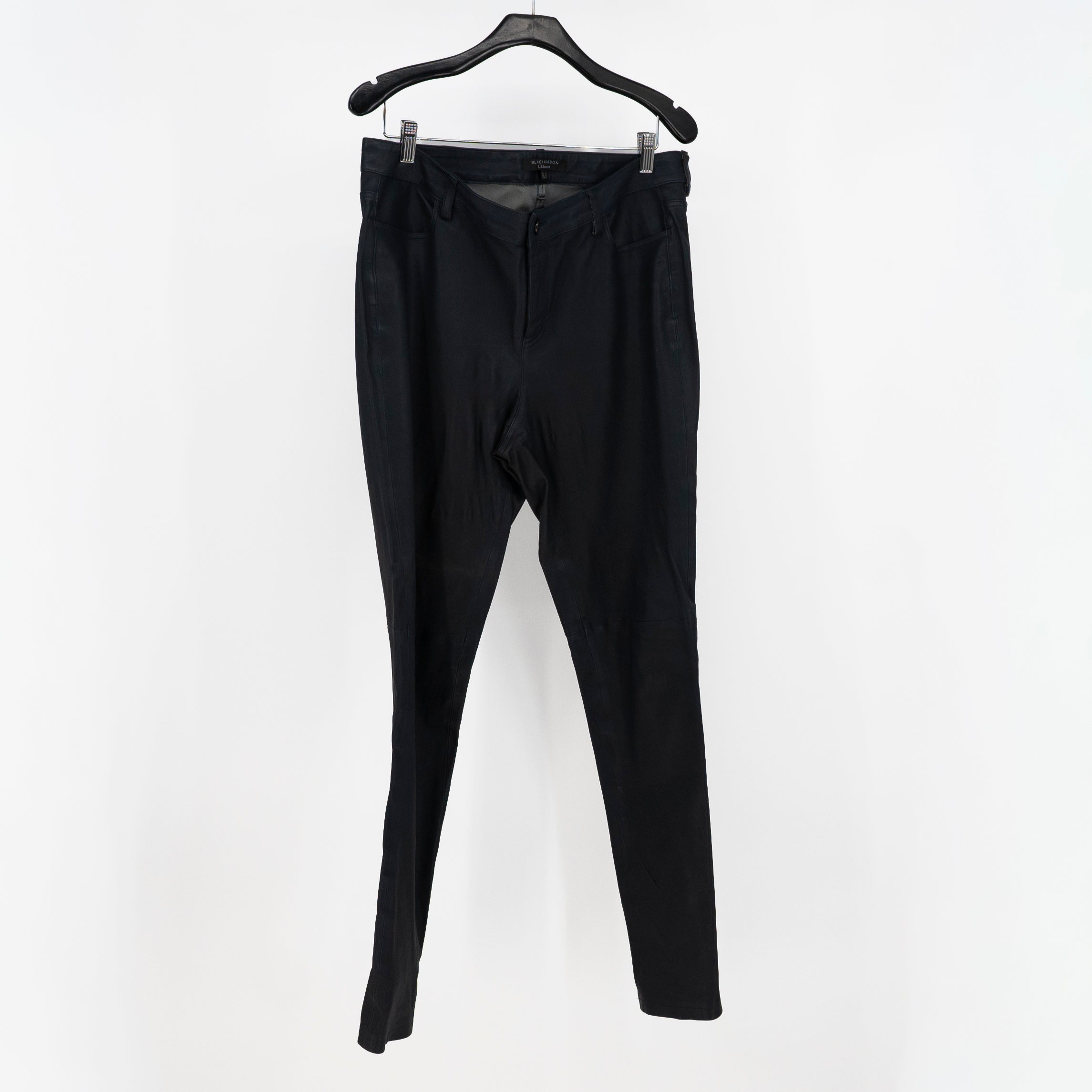 L.K. Bennett Black Ribbon Collection Genuine Leather Skinny Pants Navy Blue 10