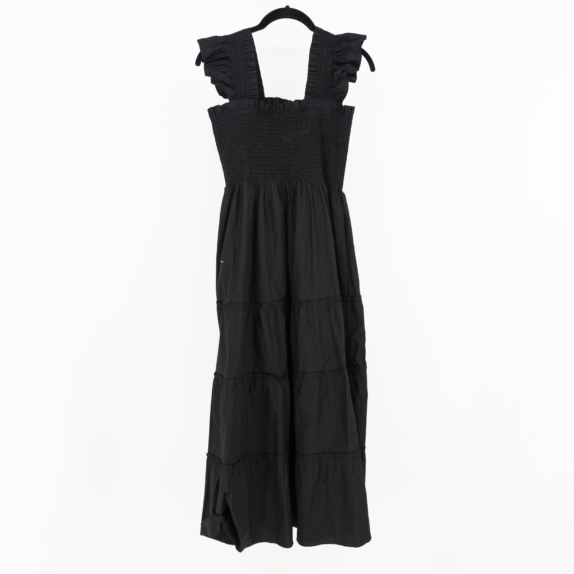 Hill House Home The Ellie Nap Dress Cotton Poplin Smocked Midi Black Medium
