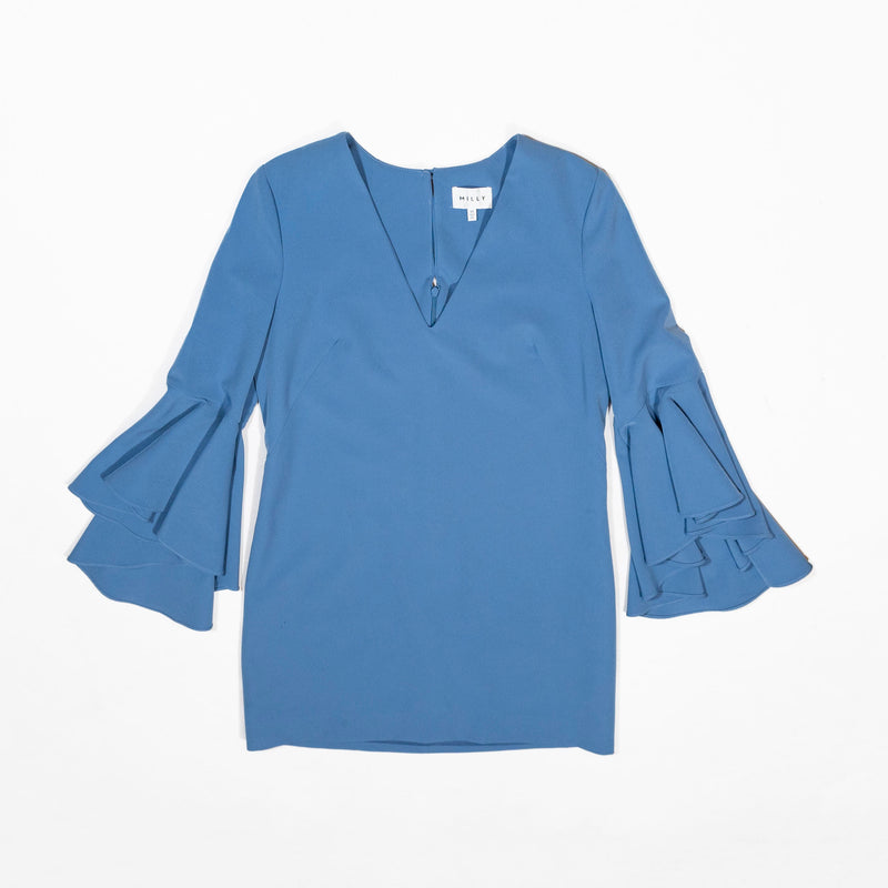 Milly Bell 3/4 Sleeve V Neck Pullover Mini Cocktail Party Dress Blue 10