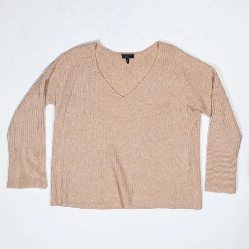 Rag & Bone Women's Merino Wool Knit Stretch V Neck Long Sleeve Pullover Sweater