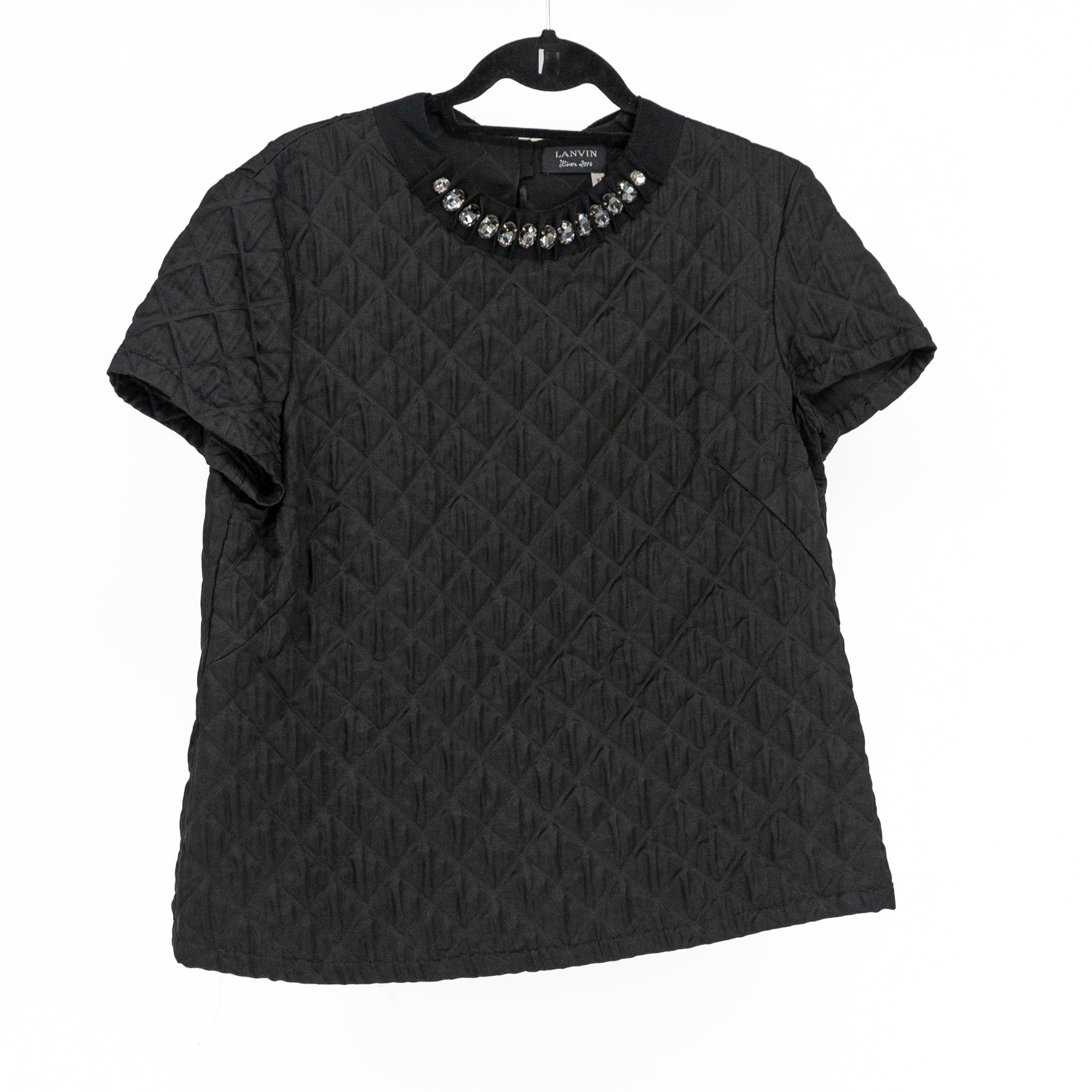 Lanvin Women's Silk Blend Crystal Jewel Diamond Embellished Blouse Black Large