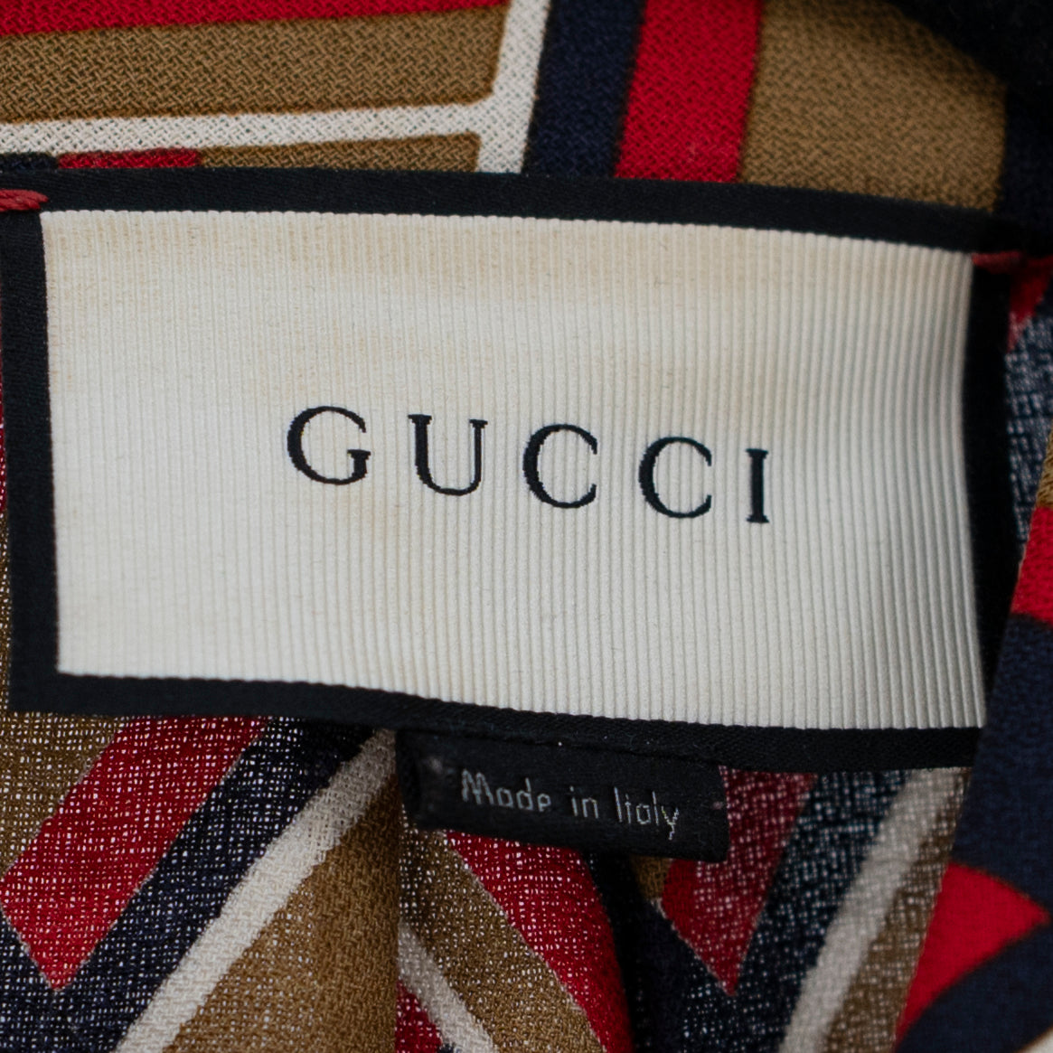 Gucci Women's Made In Italy Wool Silk Geometric Print Button Up Blouse Shirt L