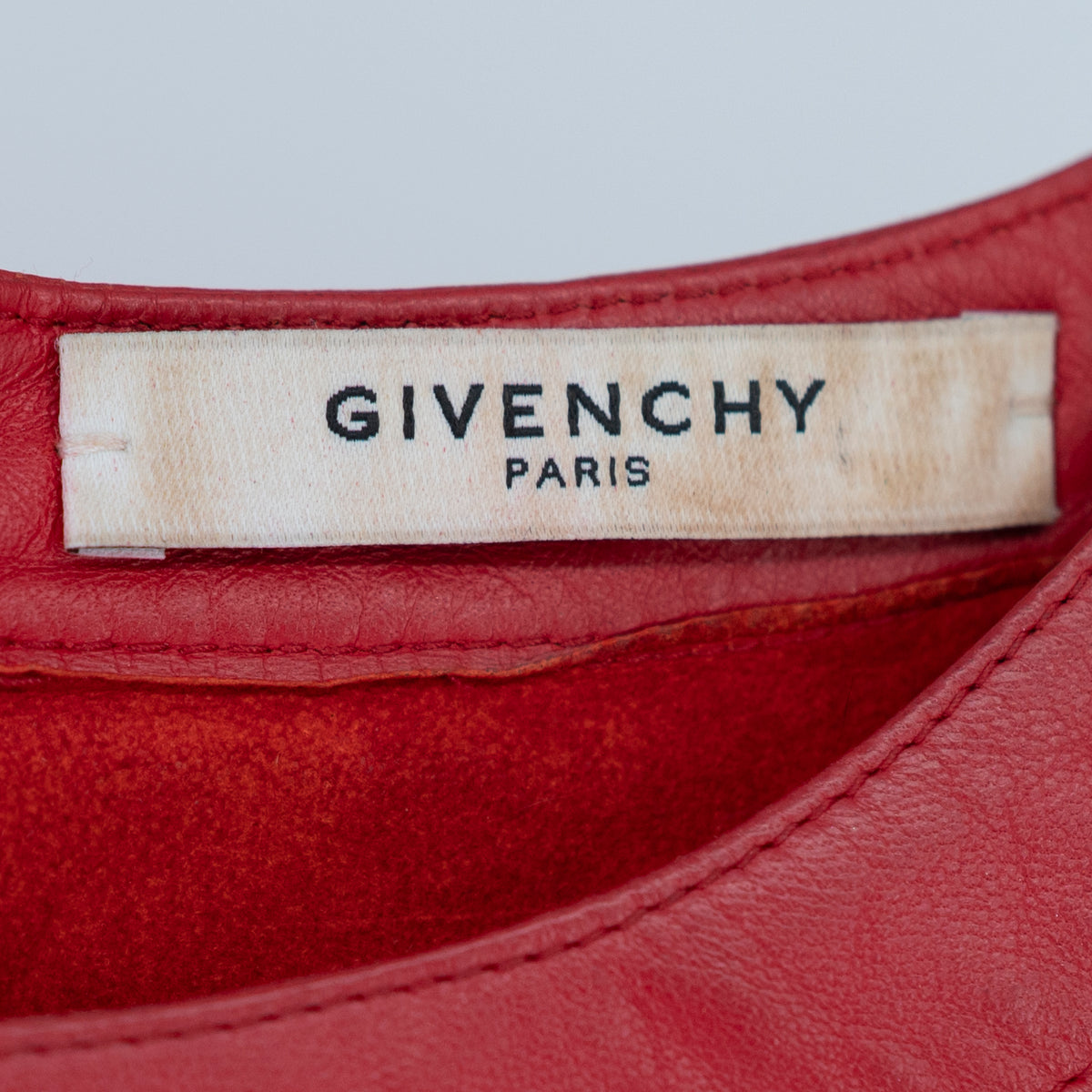 Givenchy Paris Women's Genuine Leather Short Sleeve Crew Neck Tee Shirt Top Red