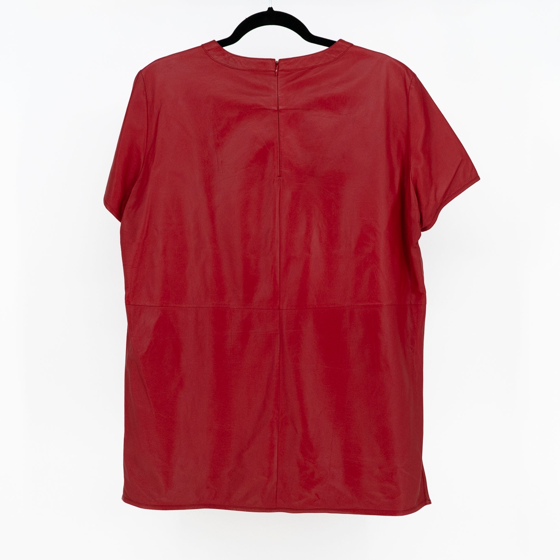 Givenchy Paris Women's Genuine Leather Short Sleeve Crew Neck Tee Shirt Top Red