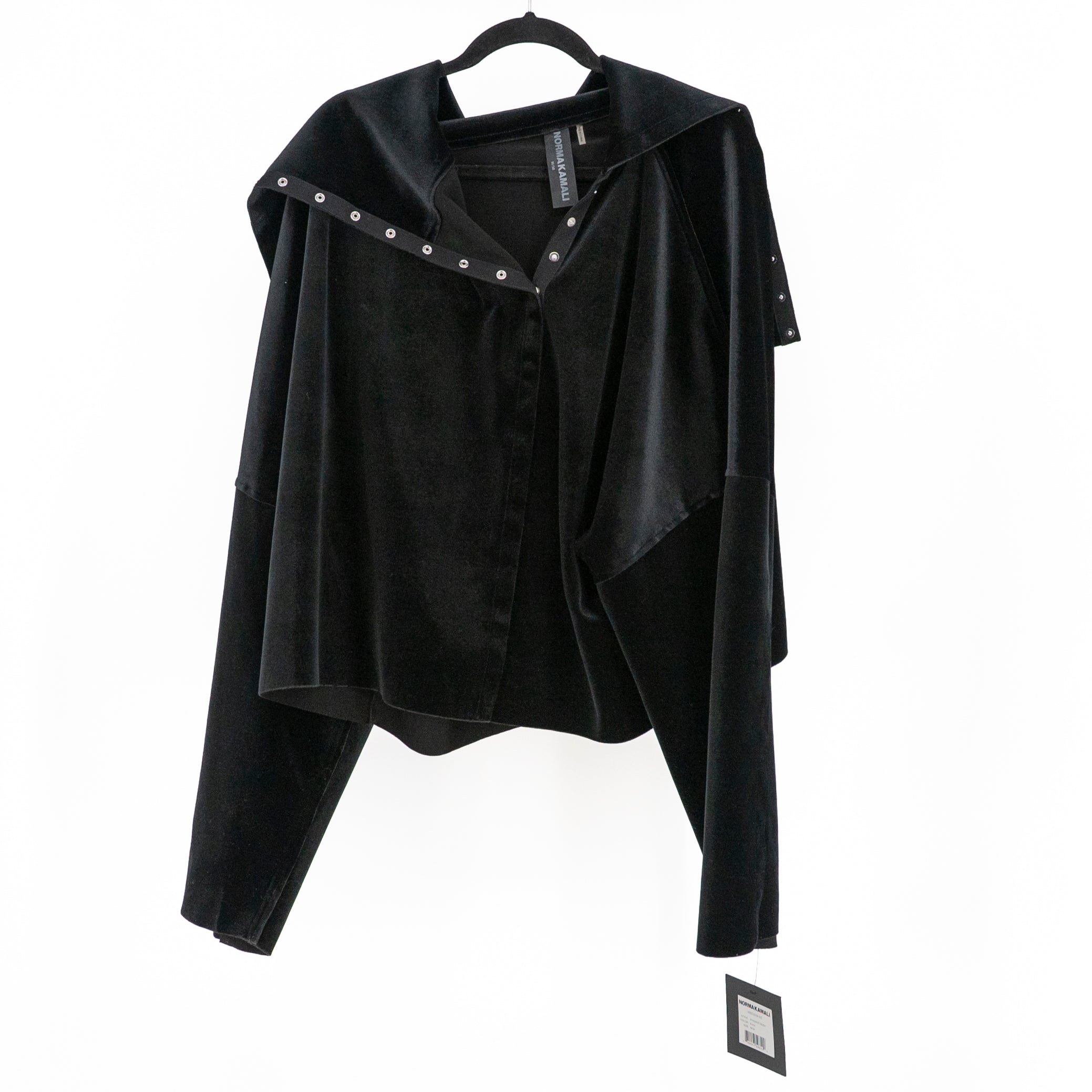 NEW Norma Kamali Oversized Side Snap Velvet Velour Jacket Black Medium