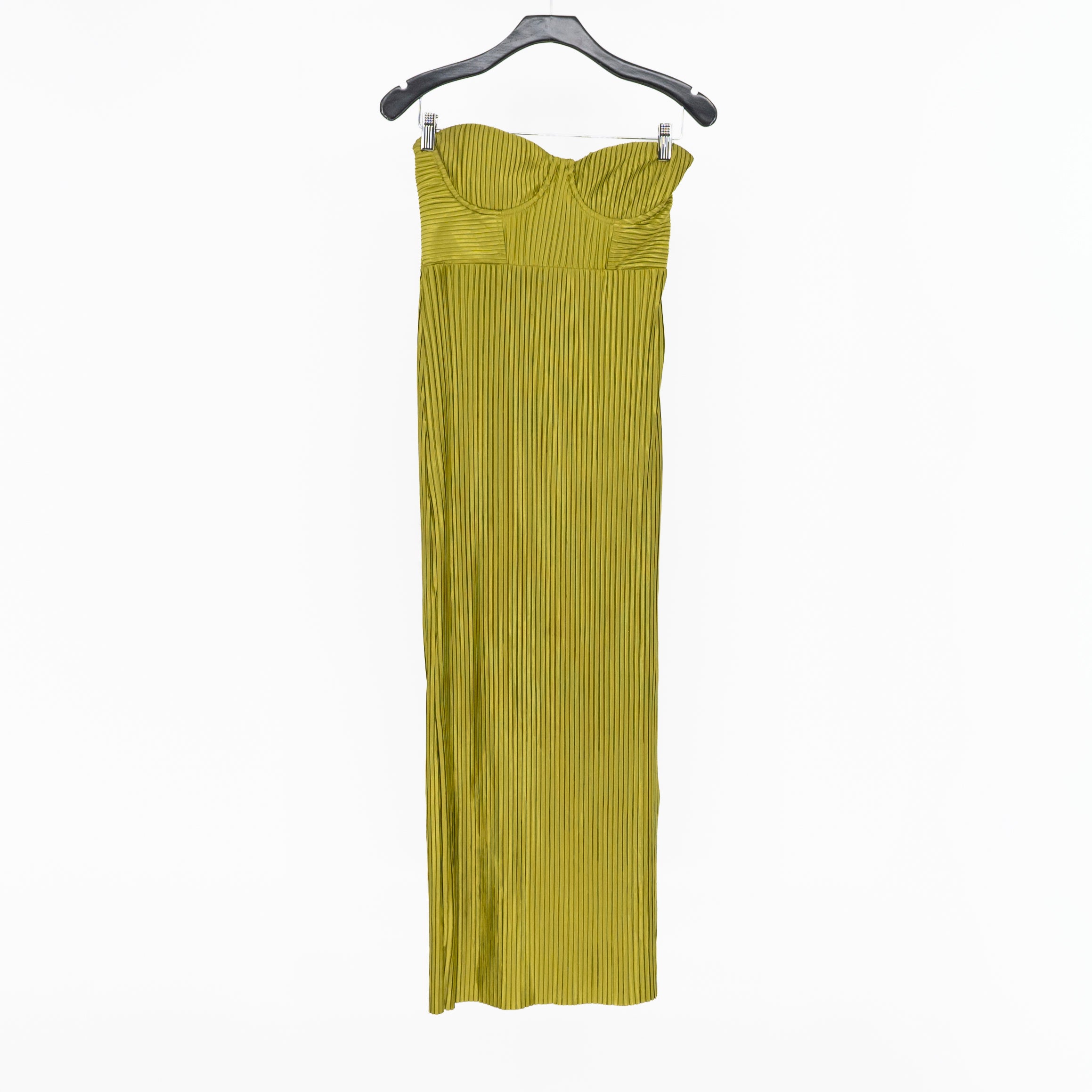 Hello Molly Chase The Blues Midi Pleated Satin Strapless Midi Dress Green 6