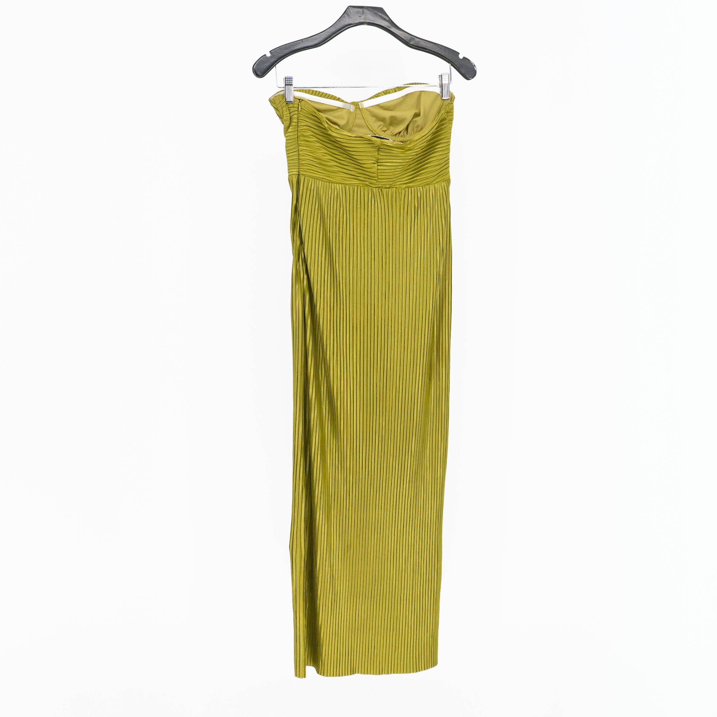 Hello Molly Chase The Blues Midi Pleated Satin Strapless Midi Dress Green 6