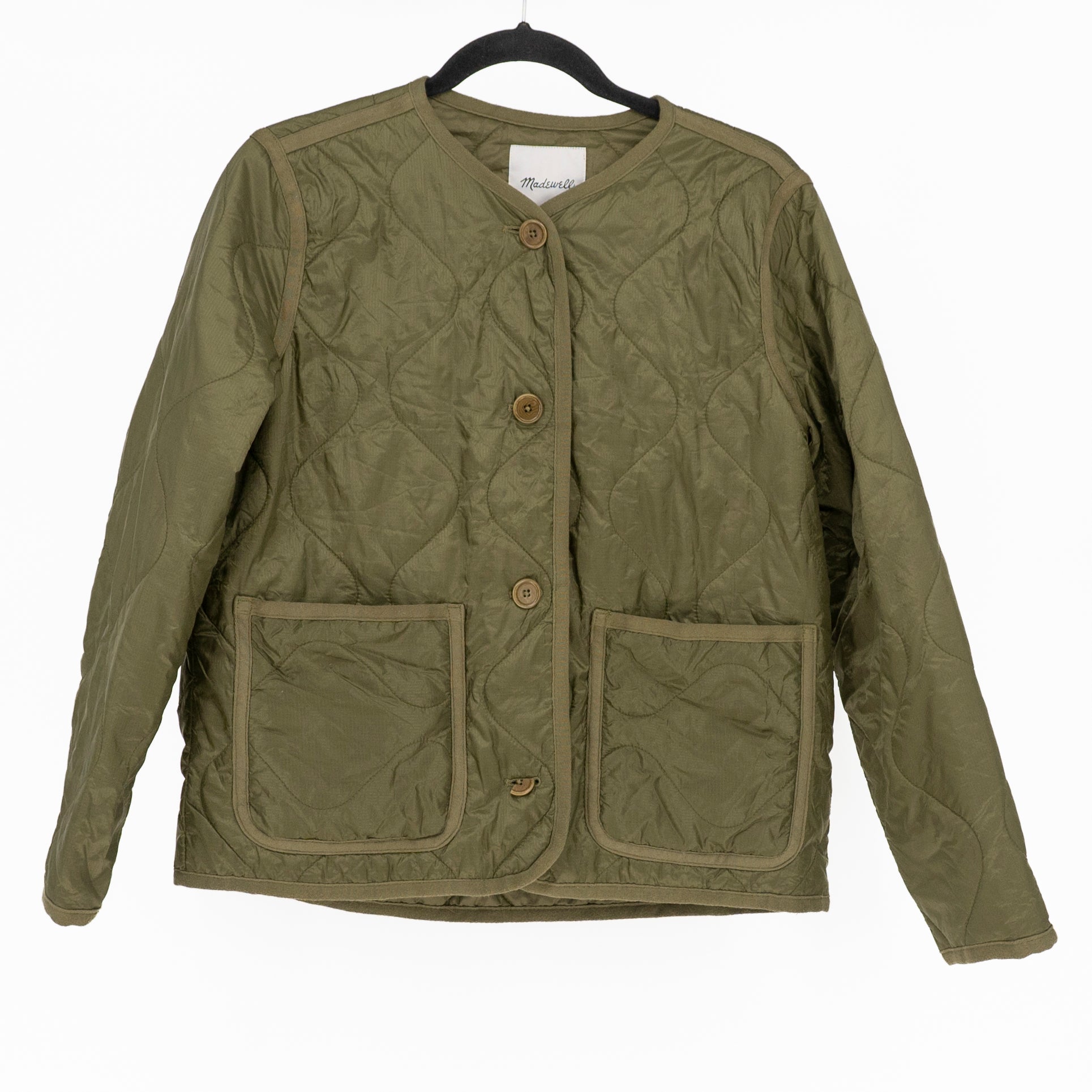 Madewell Women's Quilted Liner Lightweight Button Front Jacket Vintage Moss S