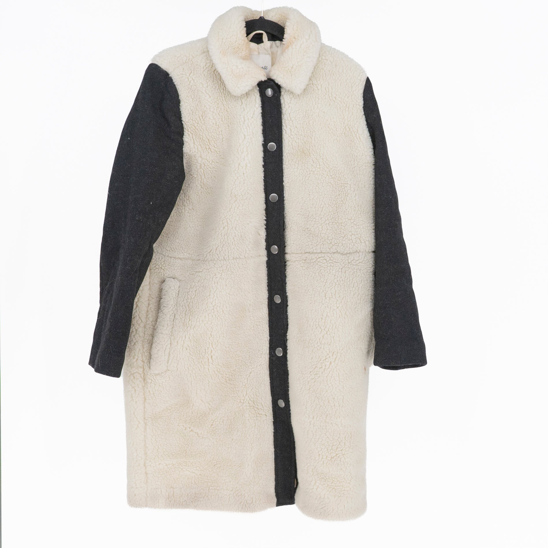 Madewell McClancy Sherpa Teddy Snap Front Button Coat Jacket Ivory Natural Small