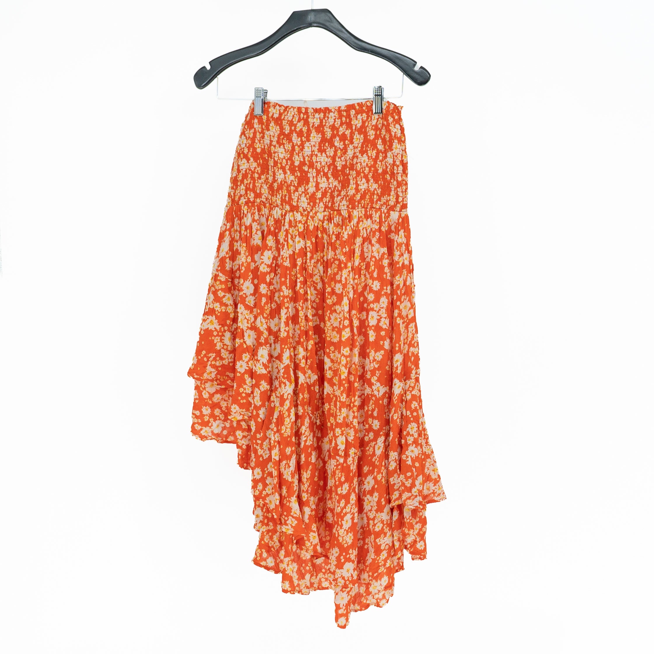 Free People Coast To Coast Convertible Smocked Tunic Dress Skirt Orange Printed